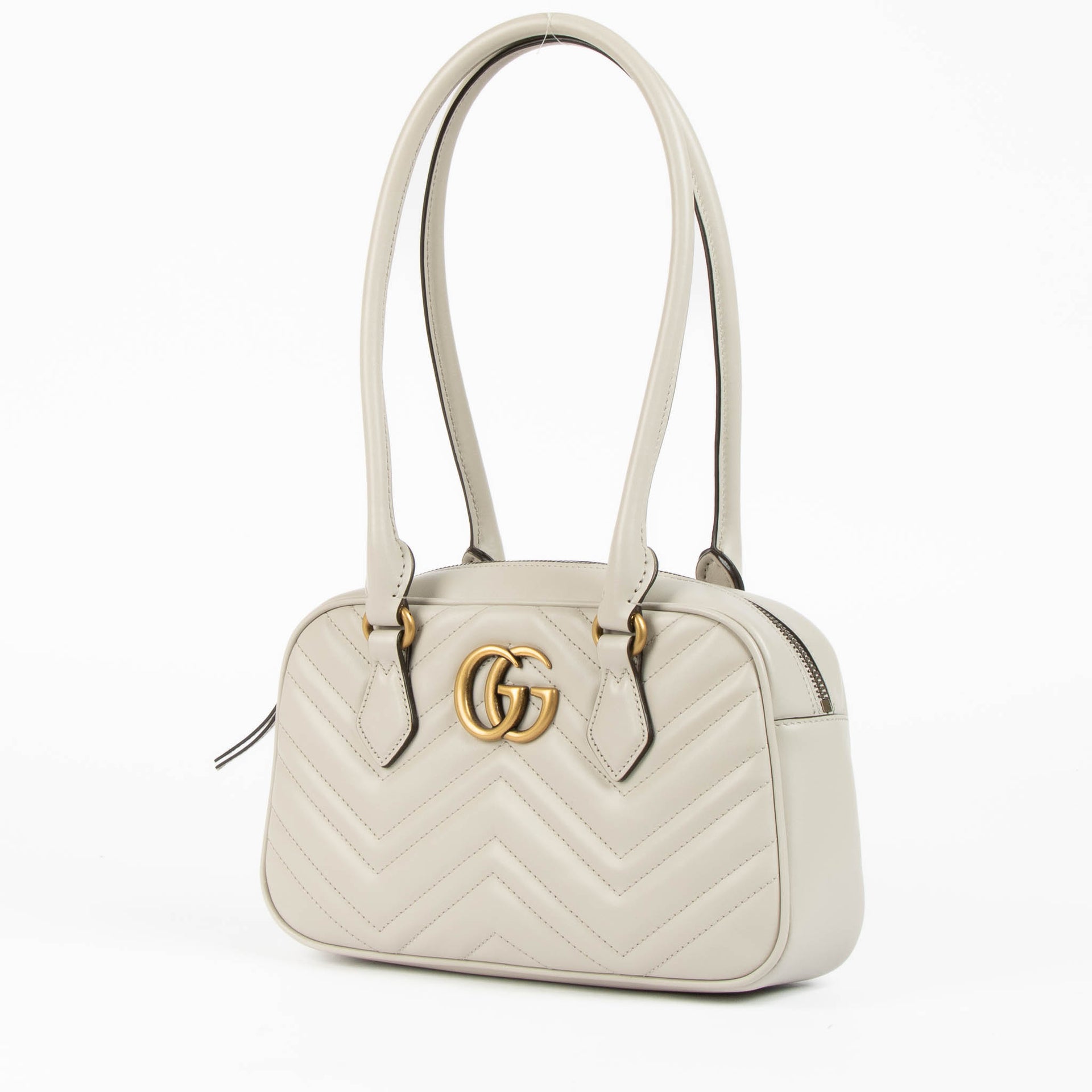 Shop the authentic Gucci Grey GG Marmont Boston Shoulder Bag second hand on Labellov.com