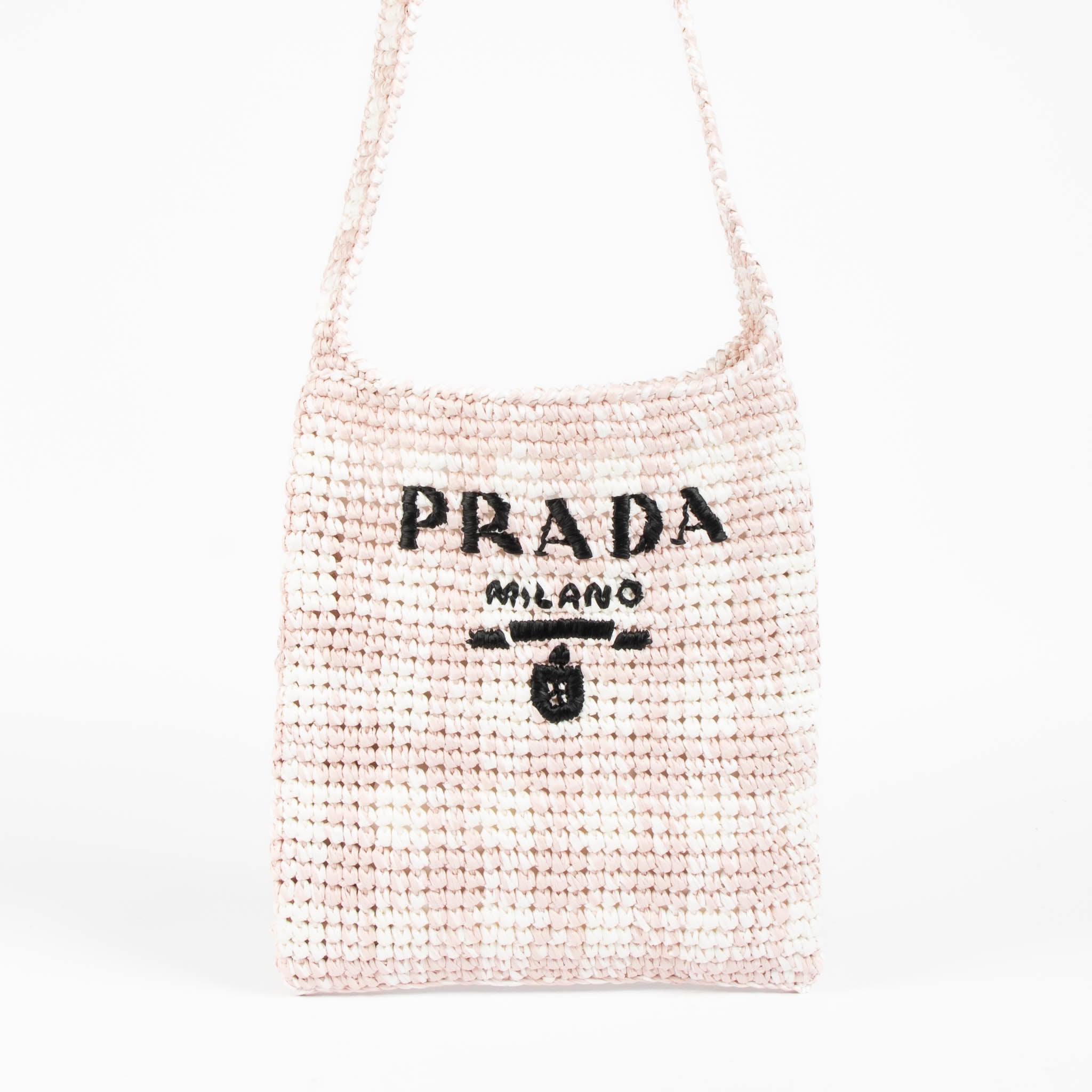 PRADA ラフィア トートバッグ ピンク ホワイト Prada Pink Raffia Messenger Bag – Labellov