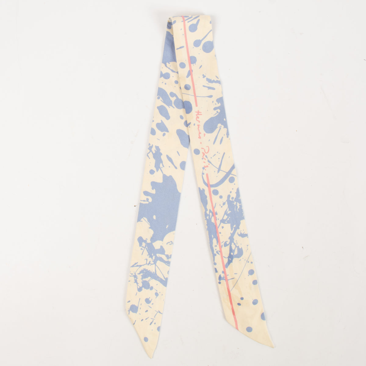 Shop this authentic Hermes Blue Paint Splatter Twilly Scarf pre-loved on Labellov.com