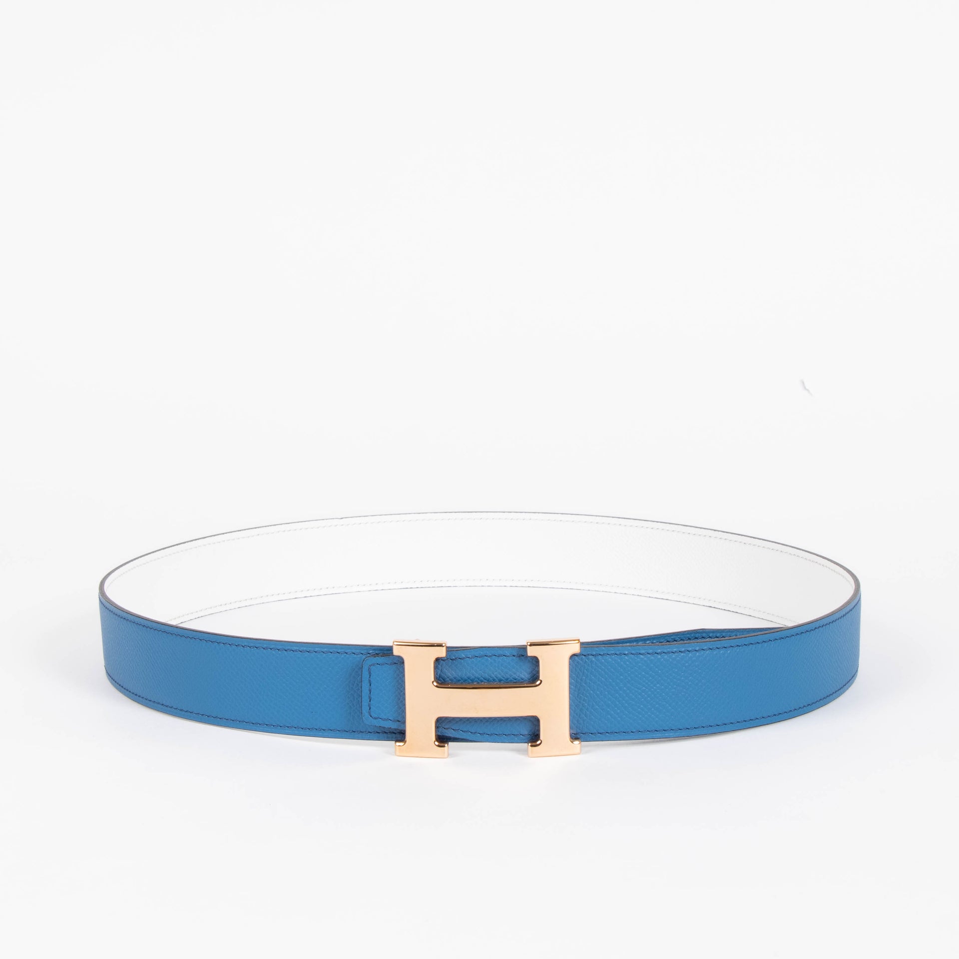 Hermes Reversible Mykonos/White Epsom H Buckle Belt - Size 80