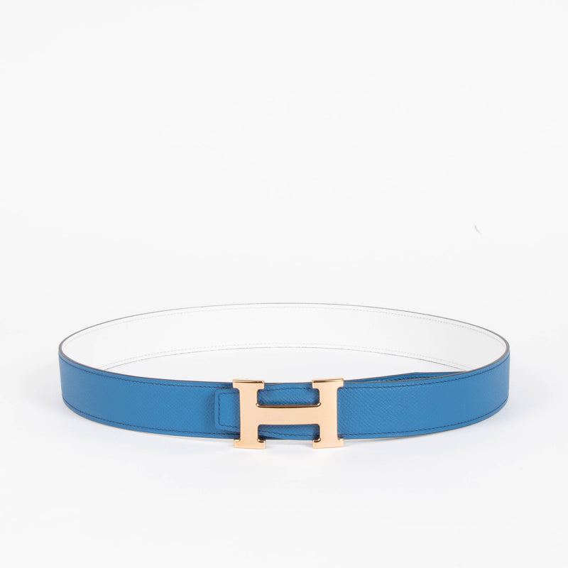 Hermes Reversible Mykonos/White Epsom H Buckle Belt - Size 80