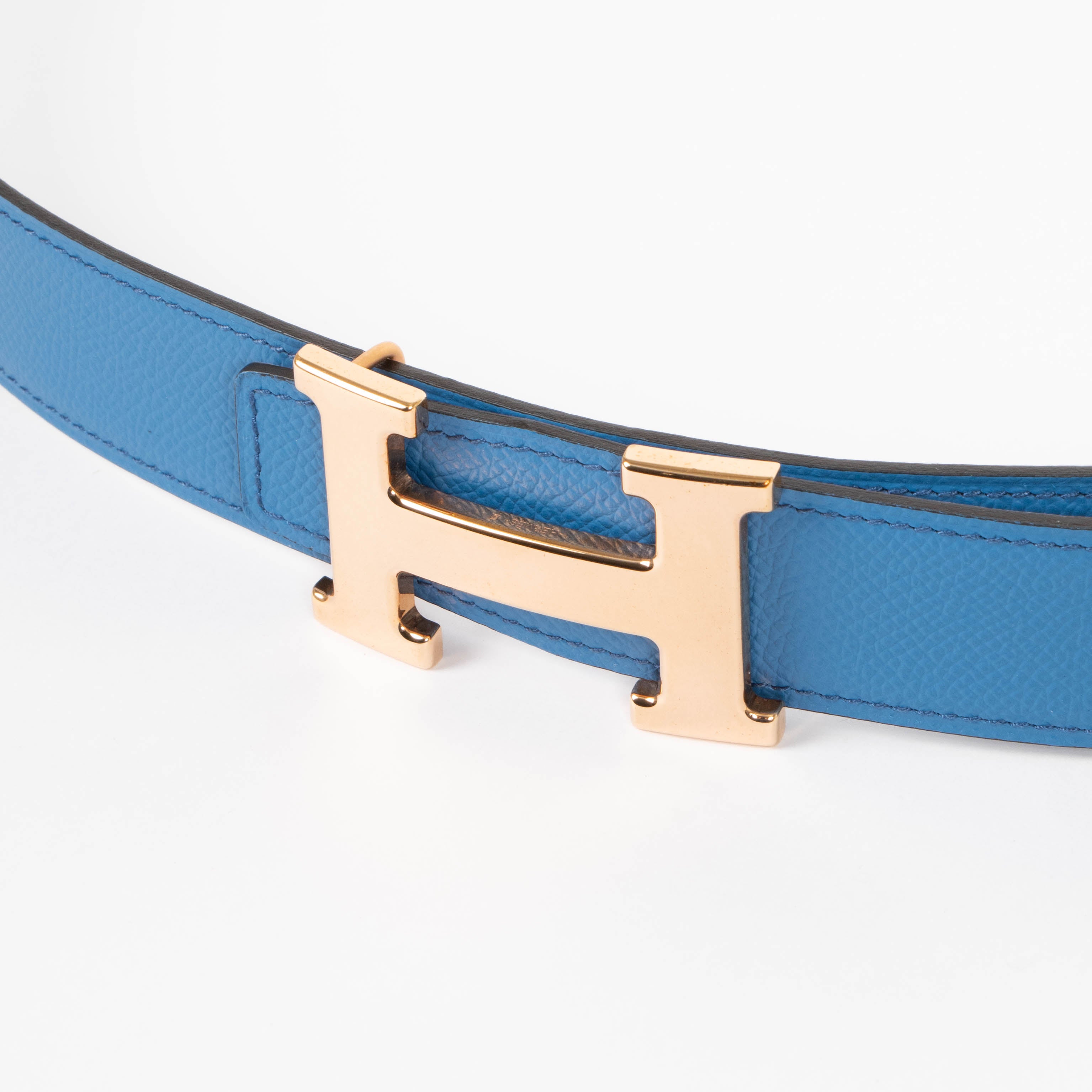 Hermes Reversible Mykonos/White Epsom H Buckle Belt - Size 80
