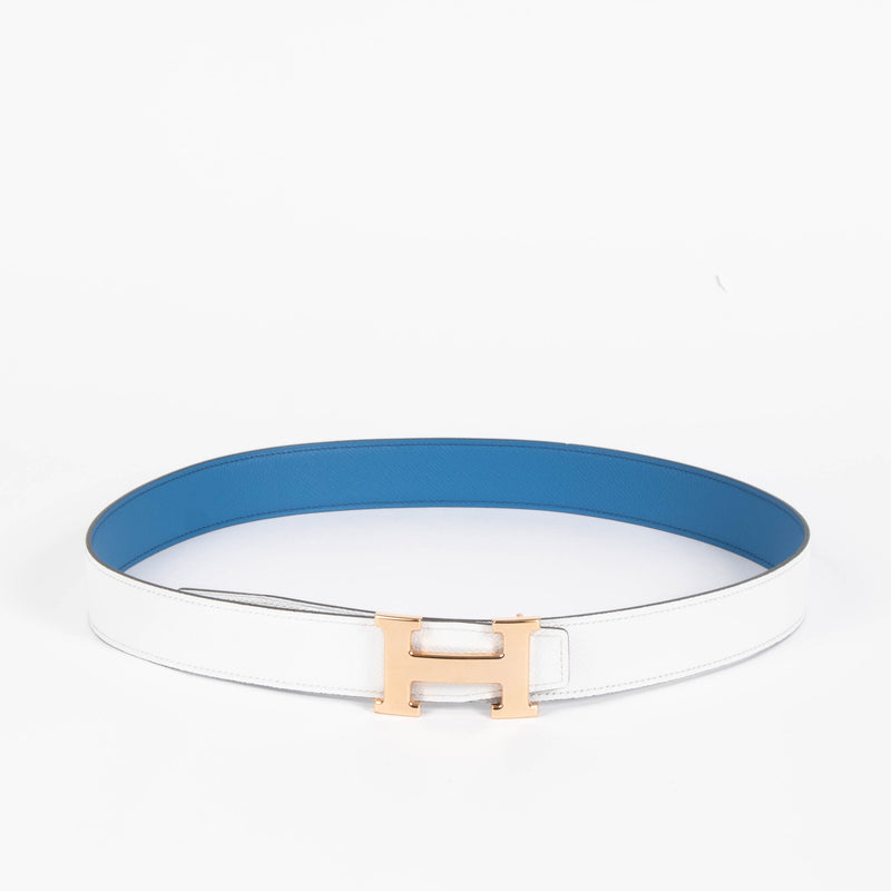 Hermes Reversible Mykonos/White Epsom H Buckle Belt - Size 80