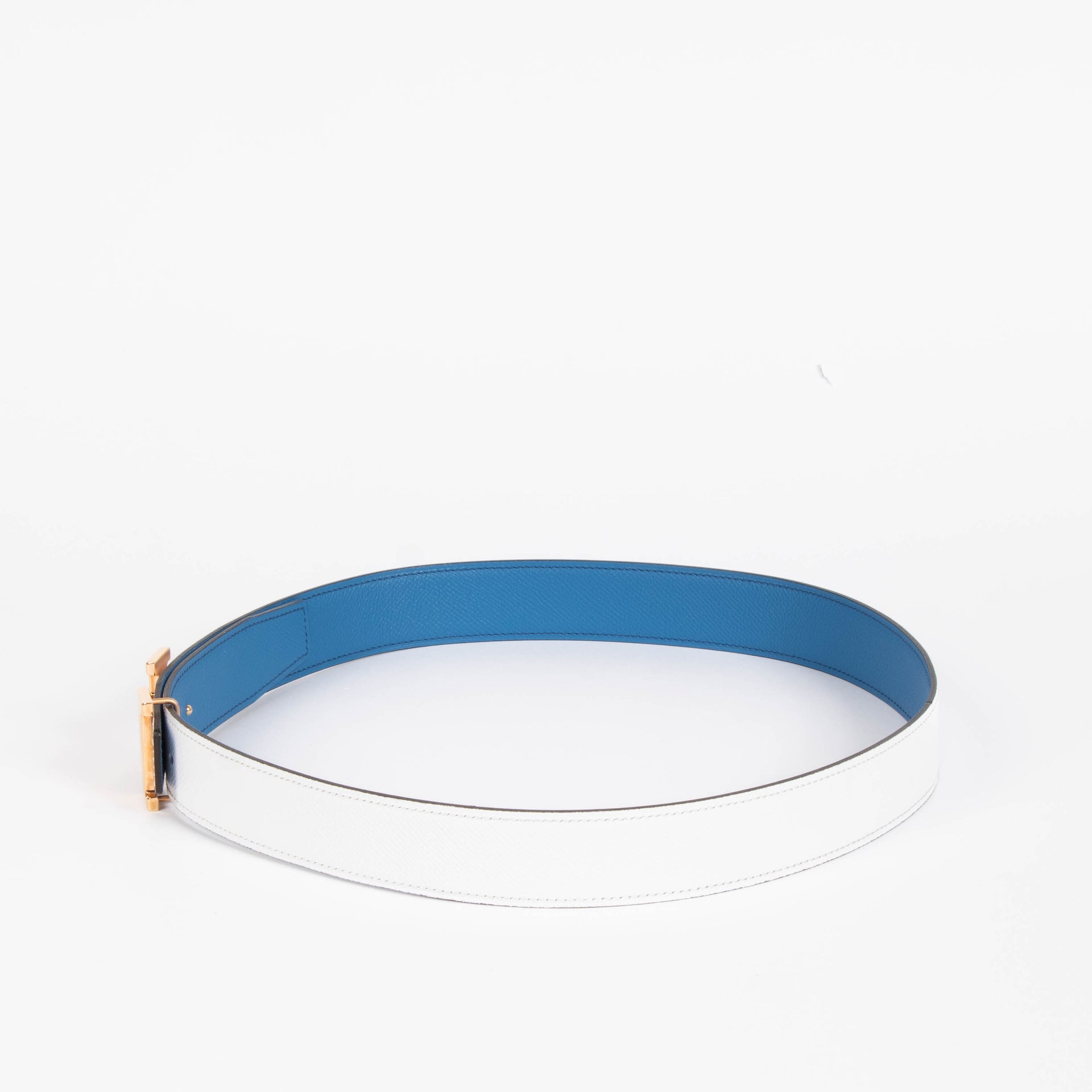 Hermes Reversible Mykonos/White Epsom H Buckle Belt - Size 80