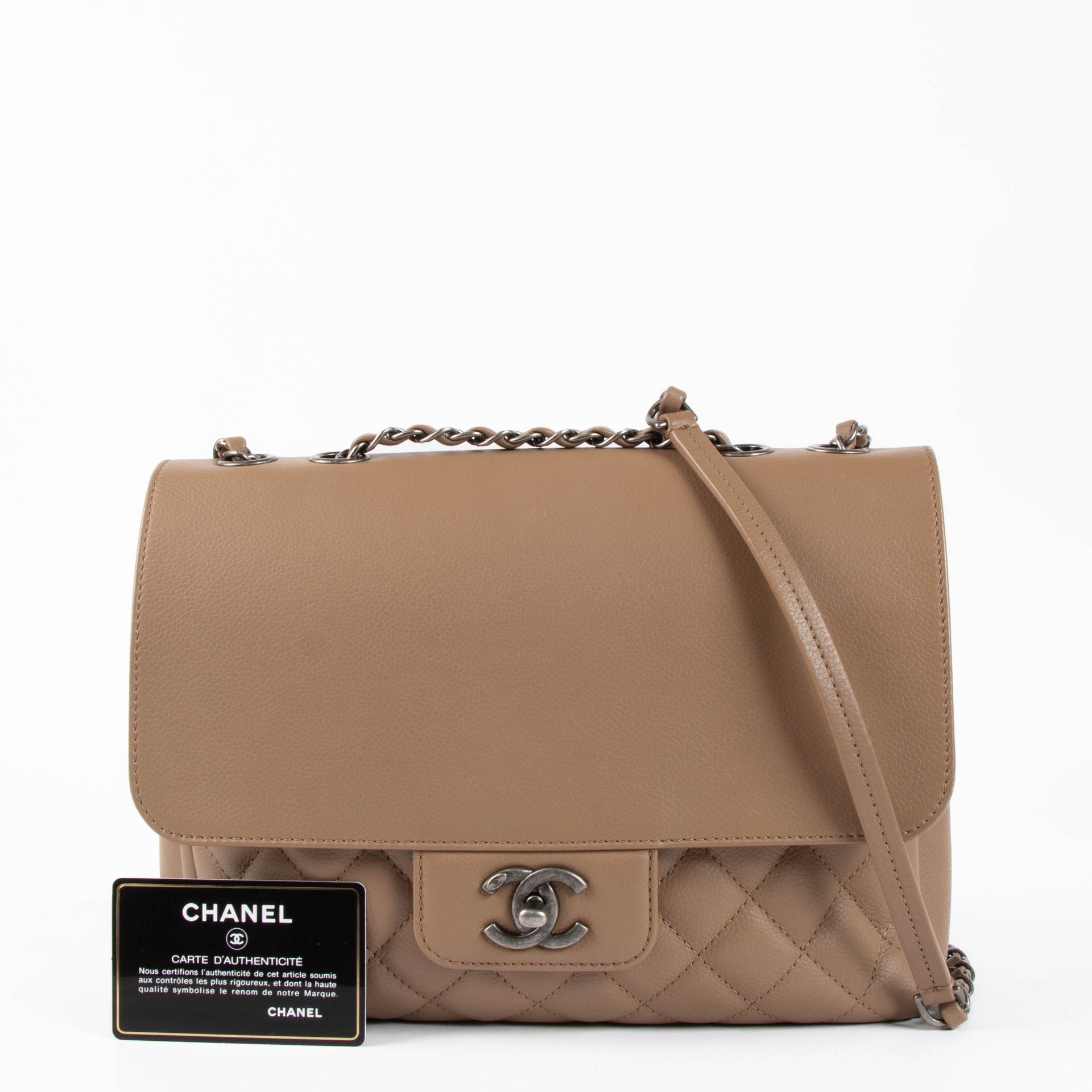 Shop the authentic Chanel Taupe Calfskin All About Flap Bag second hand on Labellov.com