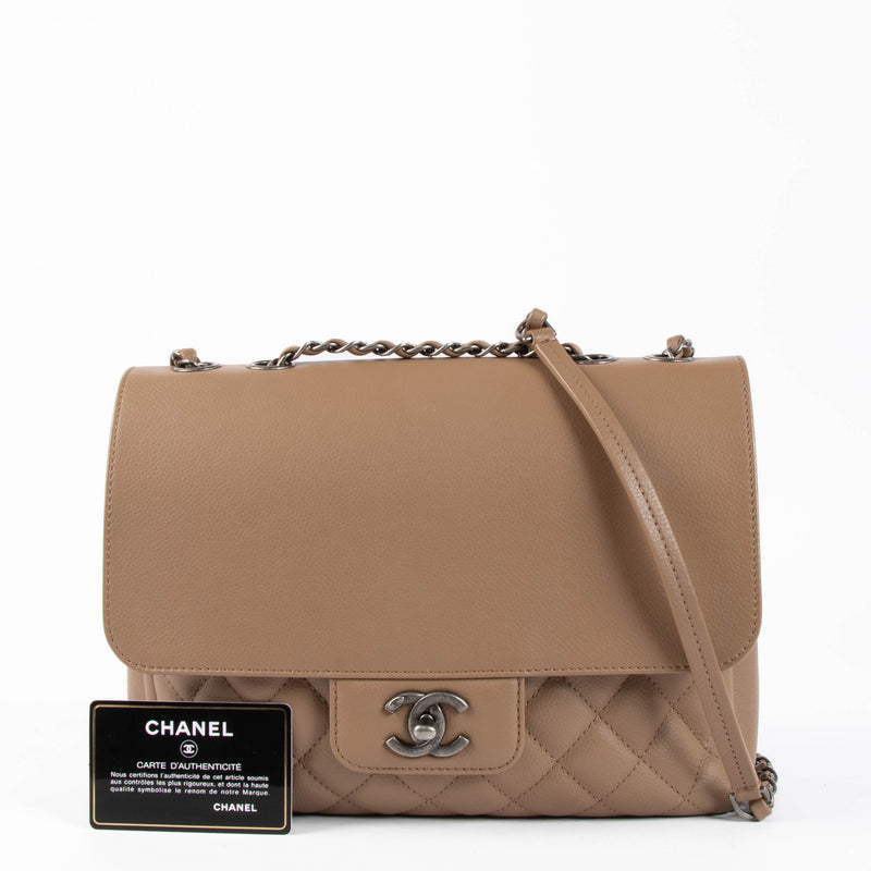 Shop the authentic Chanel Taupe Calfskin All About Flap Bag second hand on Labellov.com