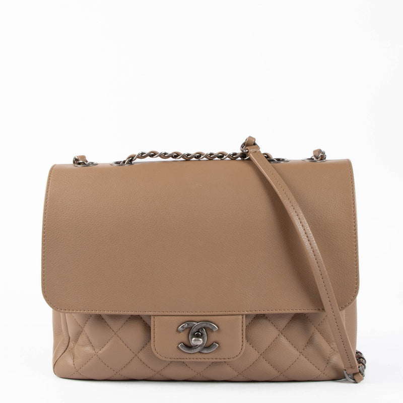 Shop the authentic Chanel Taupe Calfskin All About Flap Bag second hand on Labellov.com