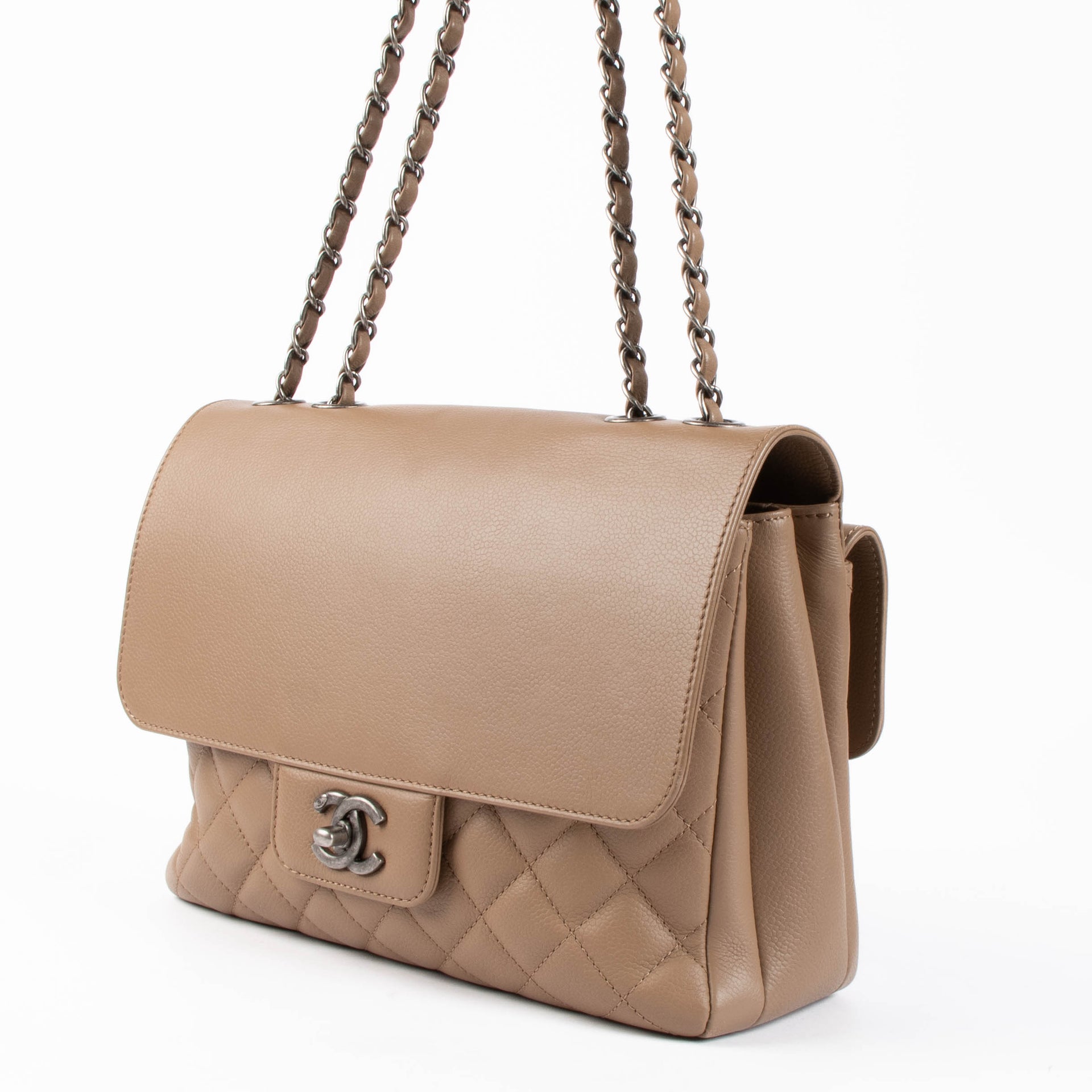 Shop the authentic Chanel Taupe Calfskin All About Flap Bag second hand on Labellov.com