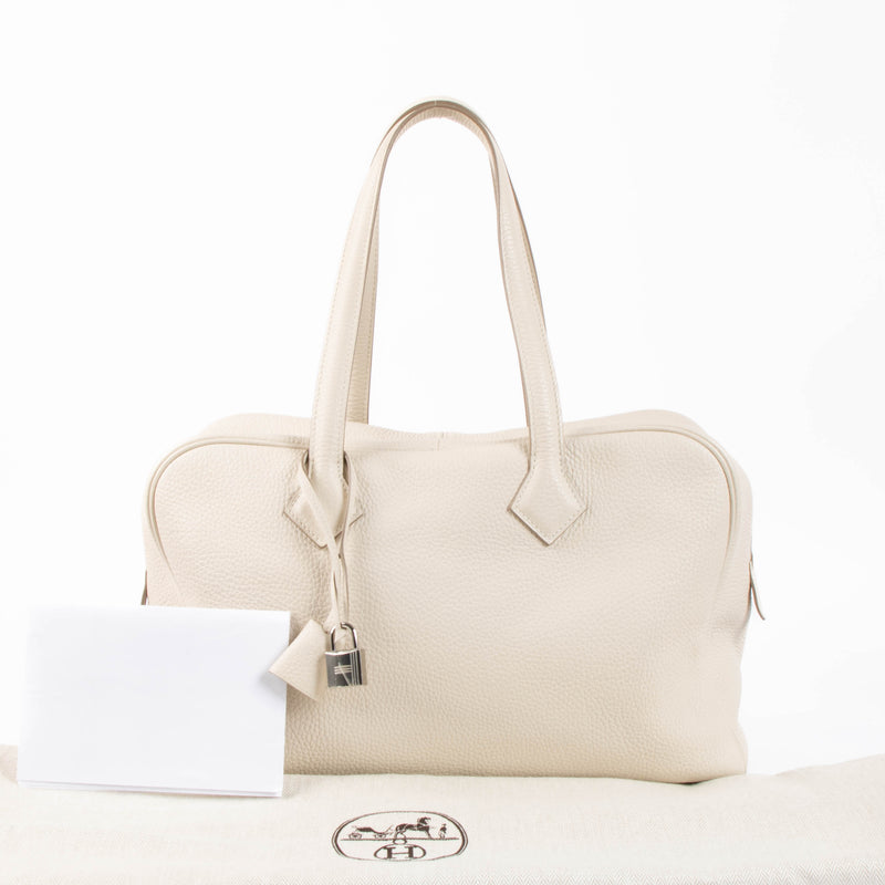 Hermes Victoria 35 Clemence Craie PHW Shoulder Bag
