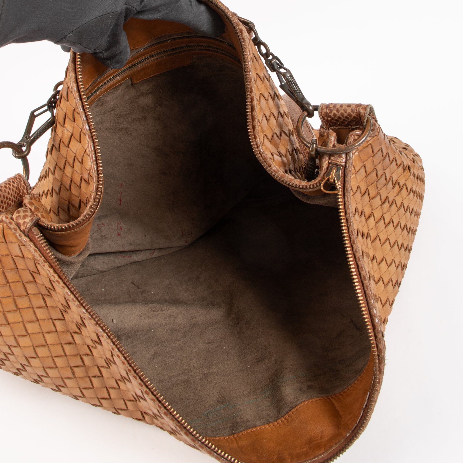 Bottega Veneta Camel Maxi Intrecciato Python Tote Bag