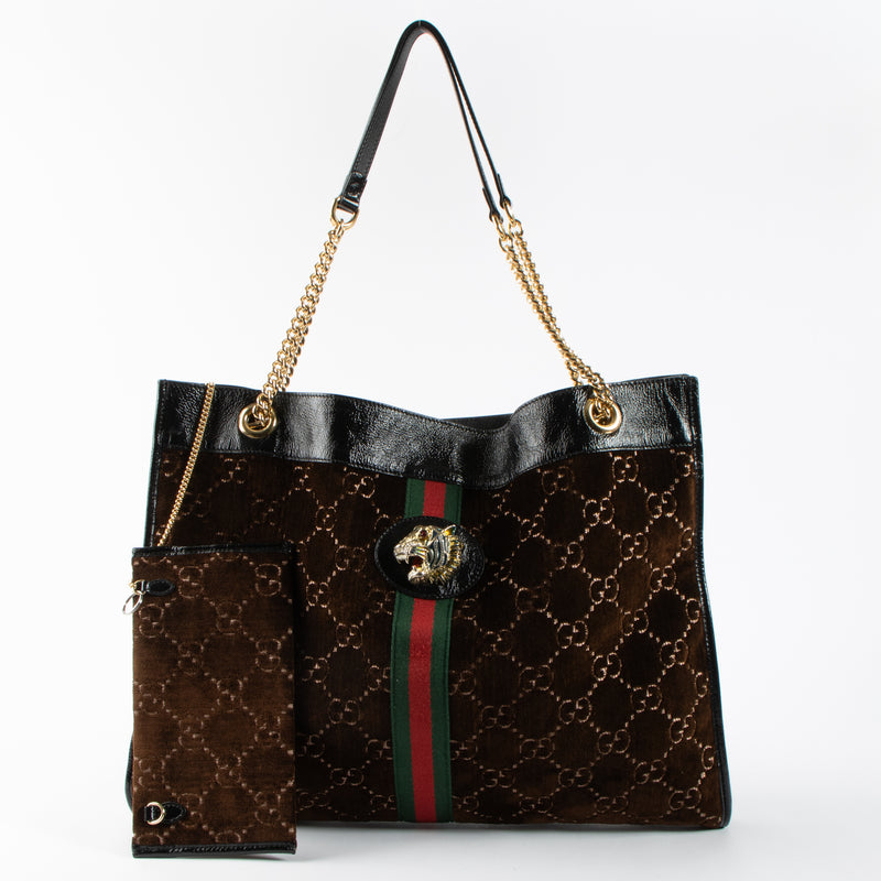 Gucci Brown Velvet Large Raja Tote Bag