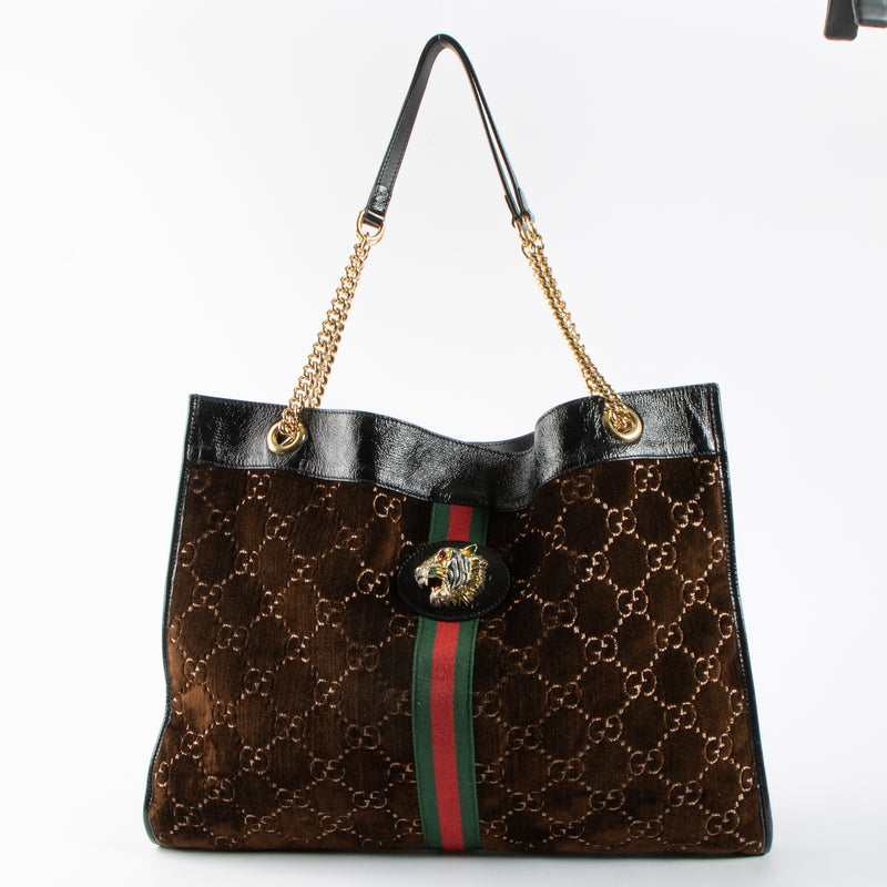 Gucci Brown Velvet Large Raja Tote Bag