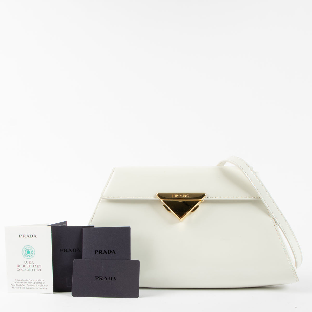 shop this authentic Prada White Brushed Leather Triangle Shoulder bag pre-loved on Labellov.com