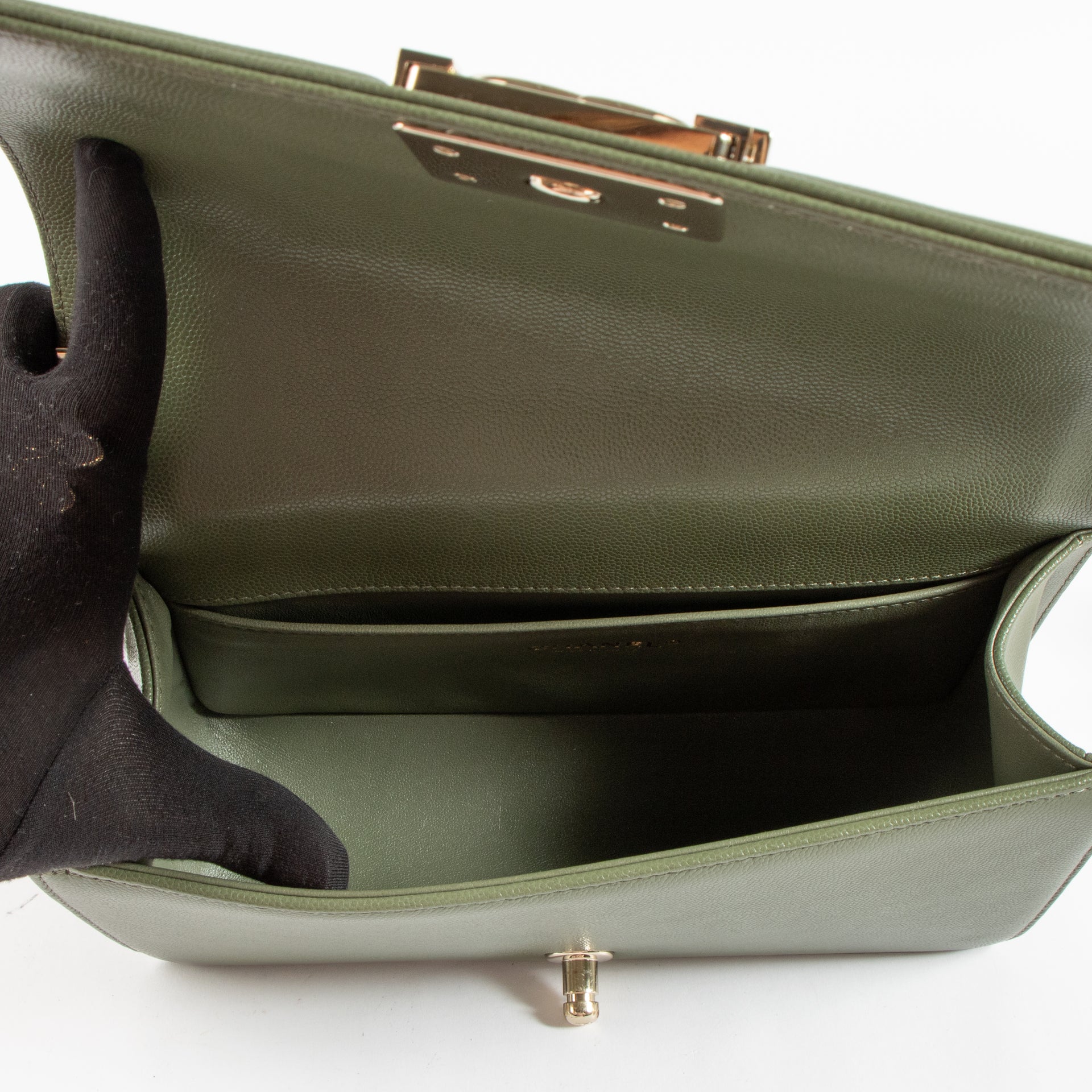 Chanel Kahki Caviar Medium Boy Chanel Bag
