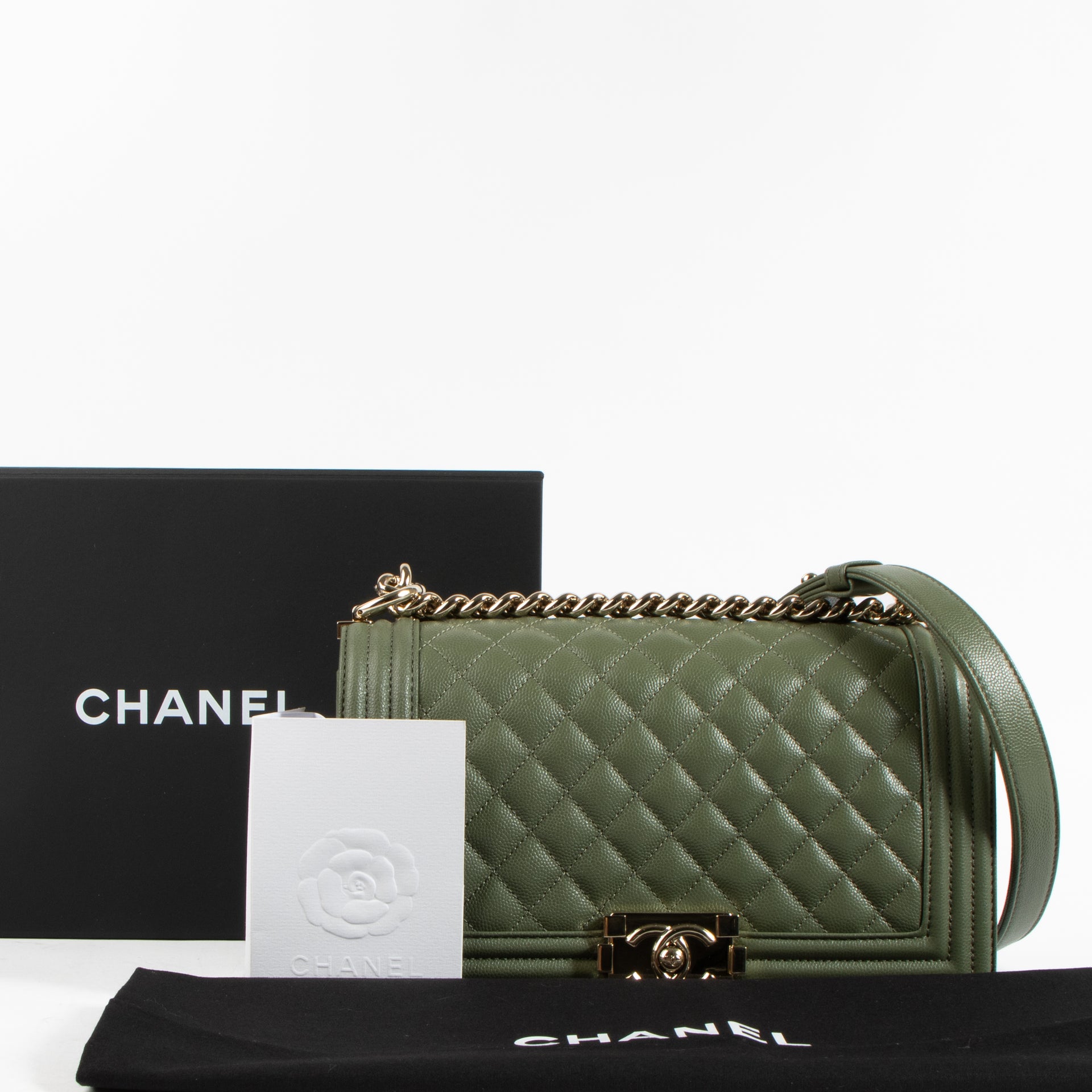 Chanel Kahki Caviar Medium Boy Chanel Bag