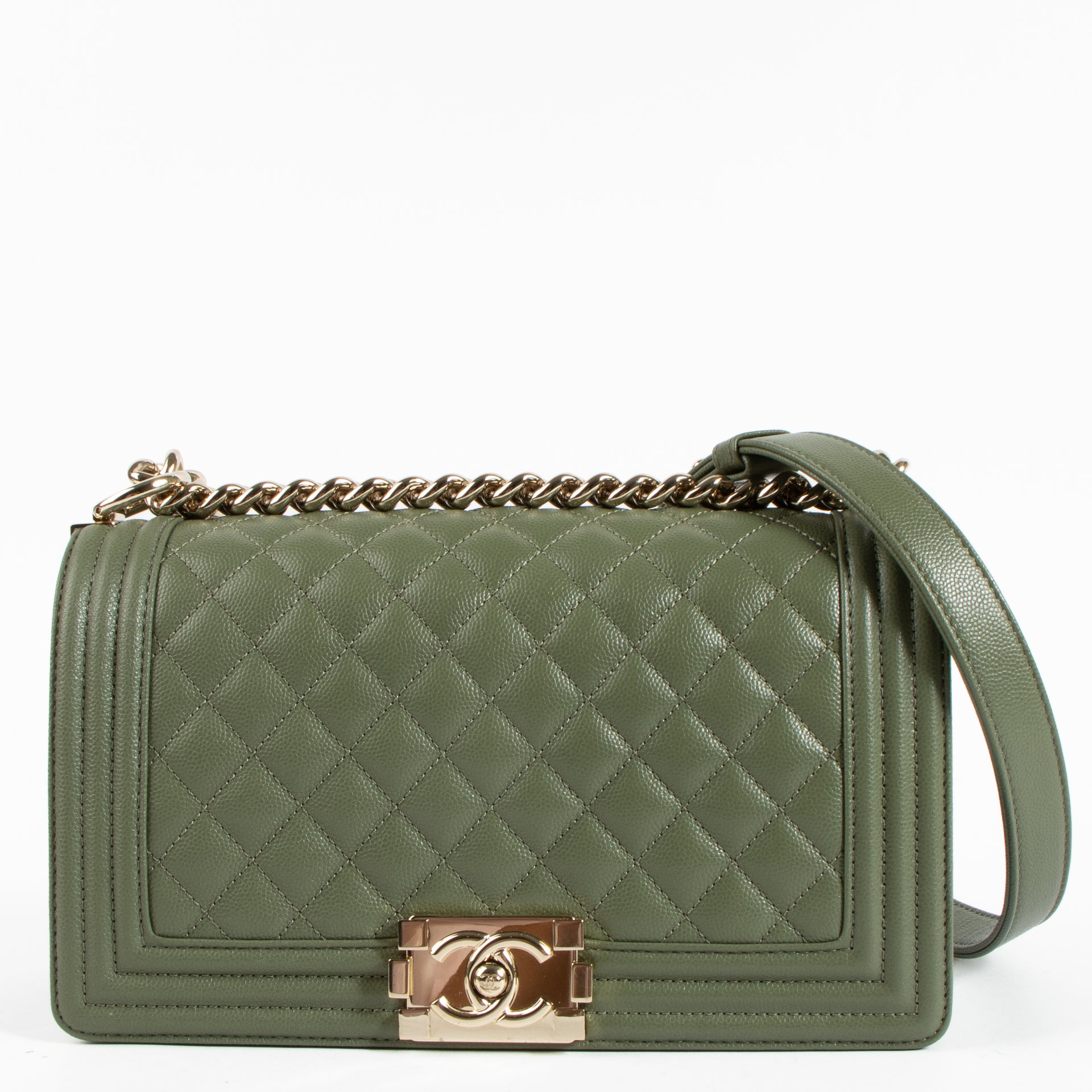 Chanel Kahki Caviar Medium Boy Chanel Bag
