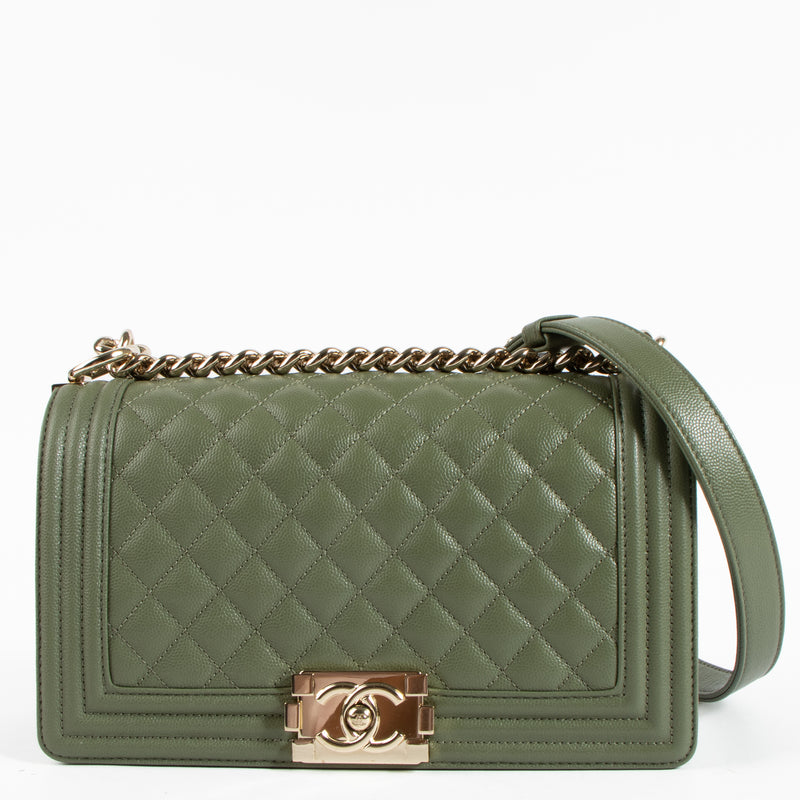 Chanel Kahki Caviar Medium Boy Chanel Bag