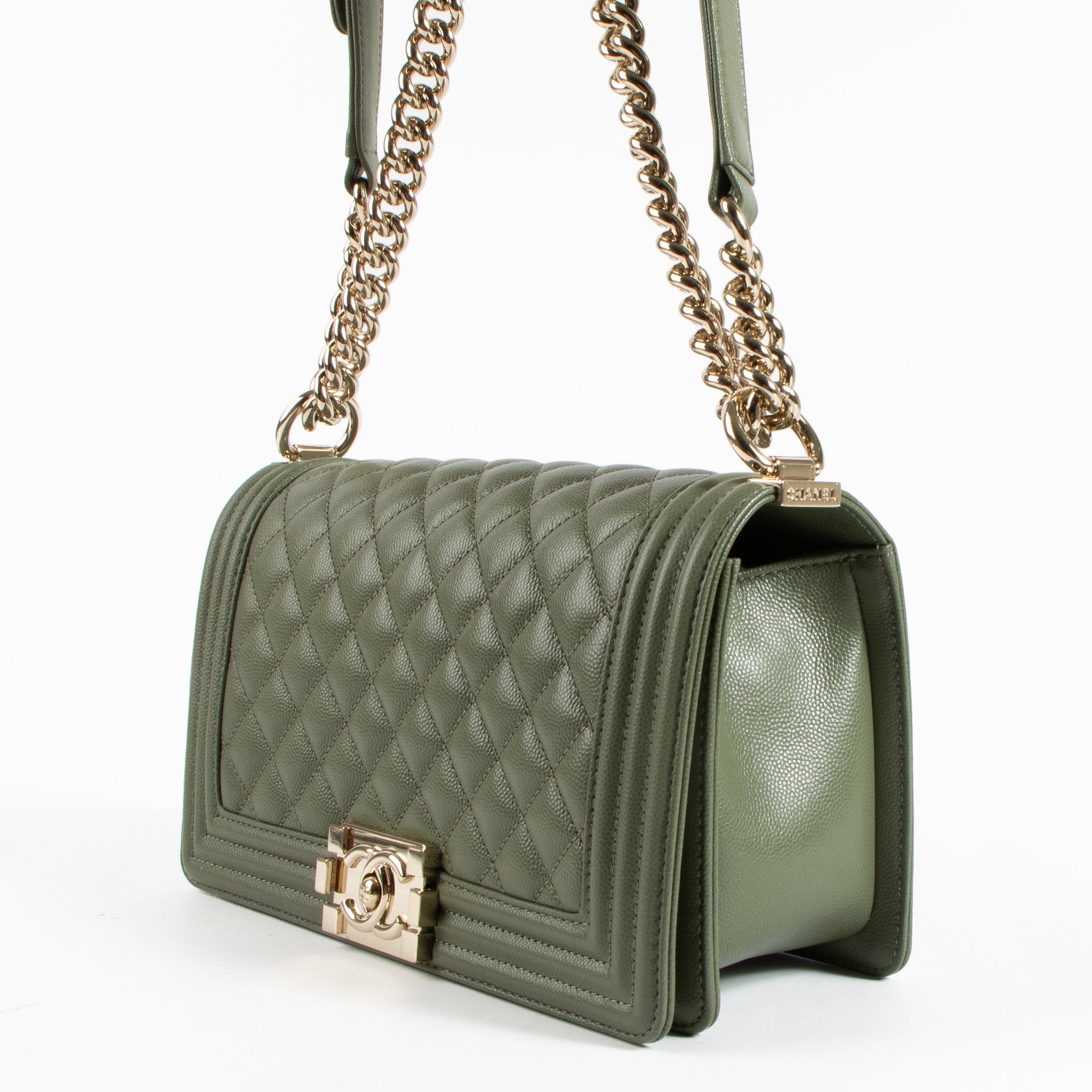 Chanel Kahki Caviar Medium Boy Chanel Bag