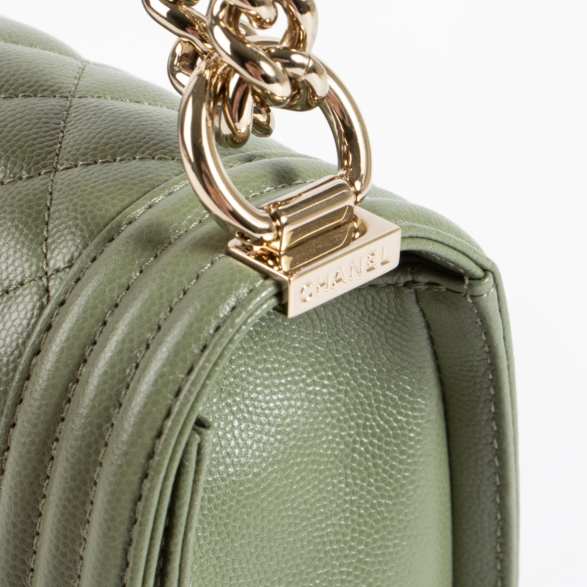 Chanel Kahki Caviar Medium Boy Chanel Bag