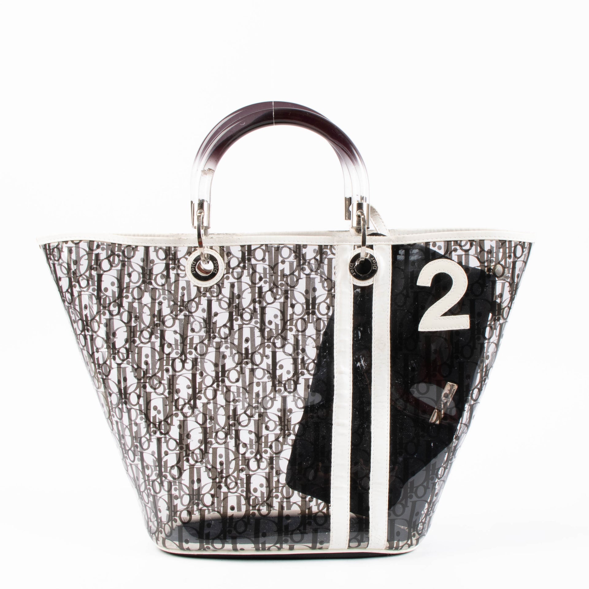 Shop the authentic Christian Dior by John Galliano Black Oblique PVC Basket Bag second hand on Labellov.com