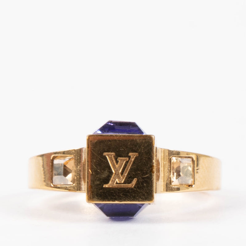 Shop the authentic Louis Vuitton Gold Gamble Cube Crystal Ring - Size 56 second hand on Labellov.com