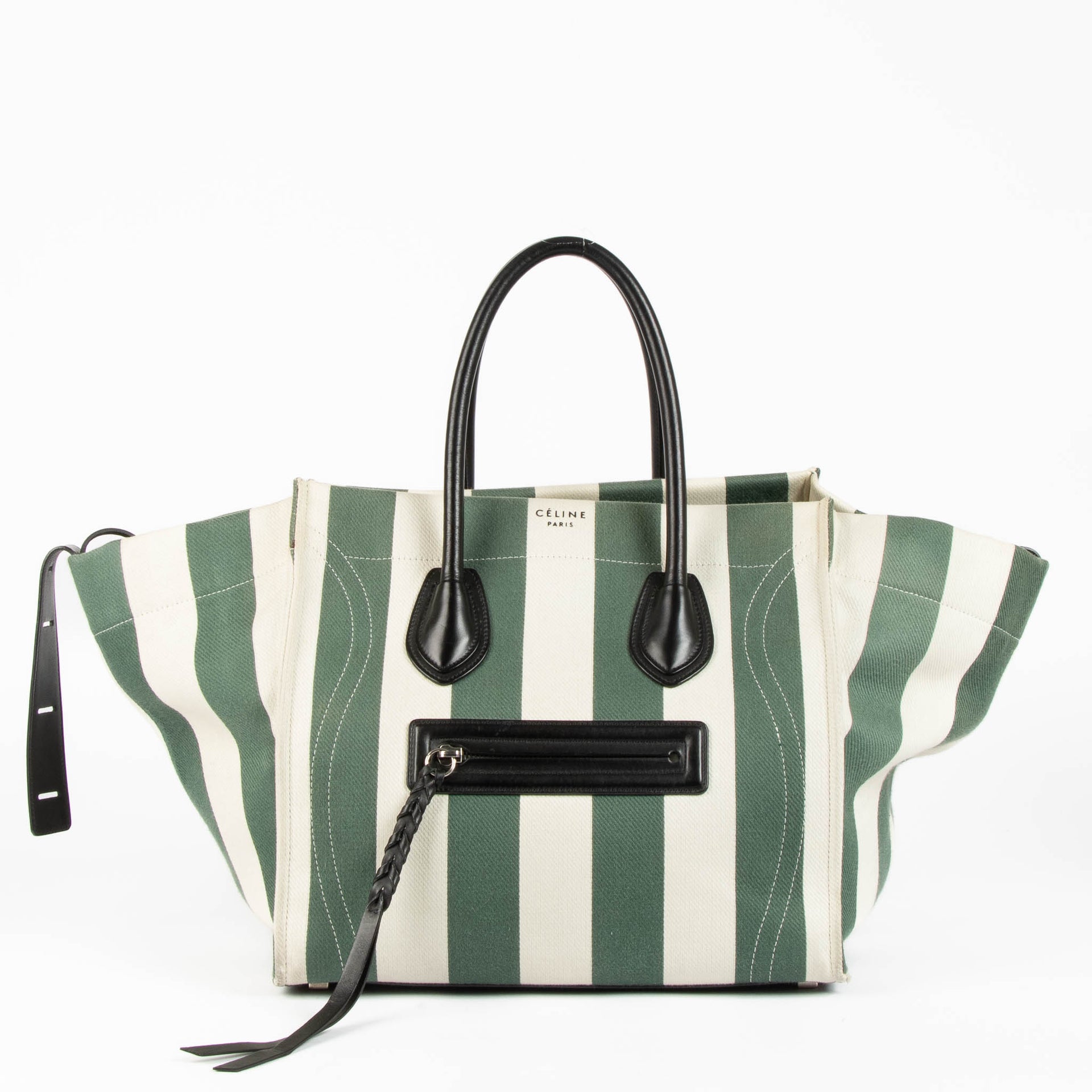 Celine Green/White Striped Phantom Top Handle Bag