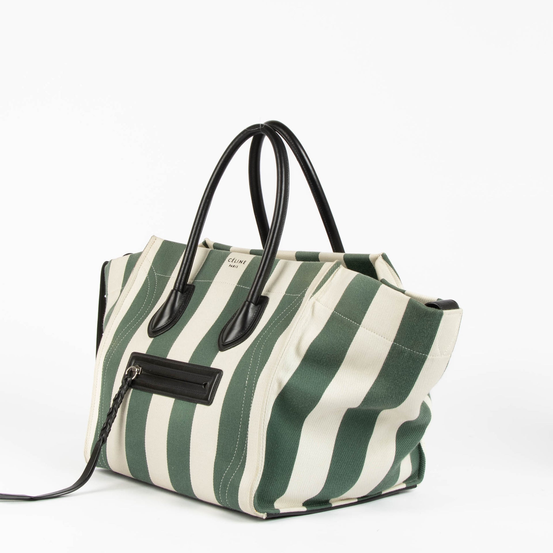 Celine Green/White Striped Phantom Top Handle Bag