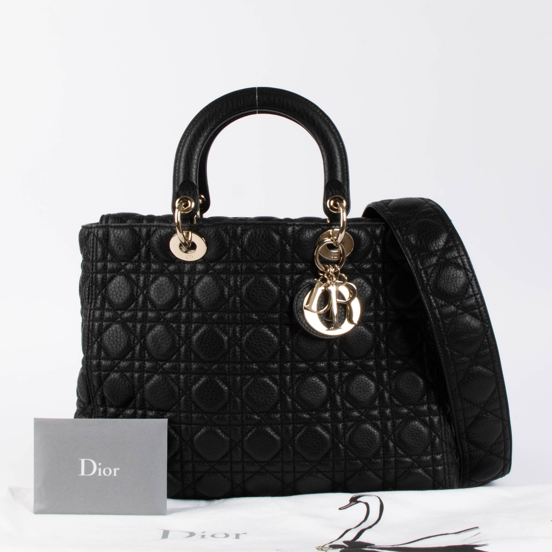 Christian Dior Black Cannage Calfskin Supple Large Lady Dior Bag