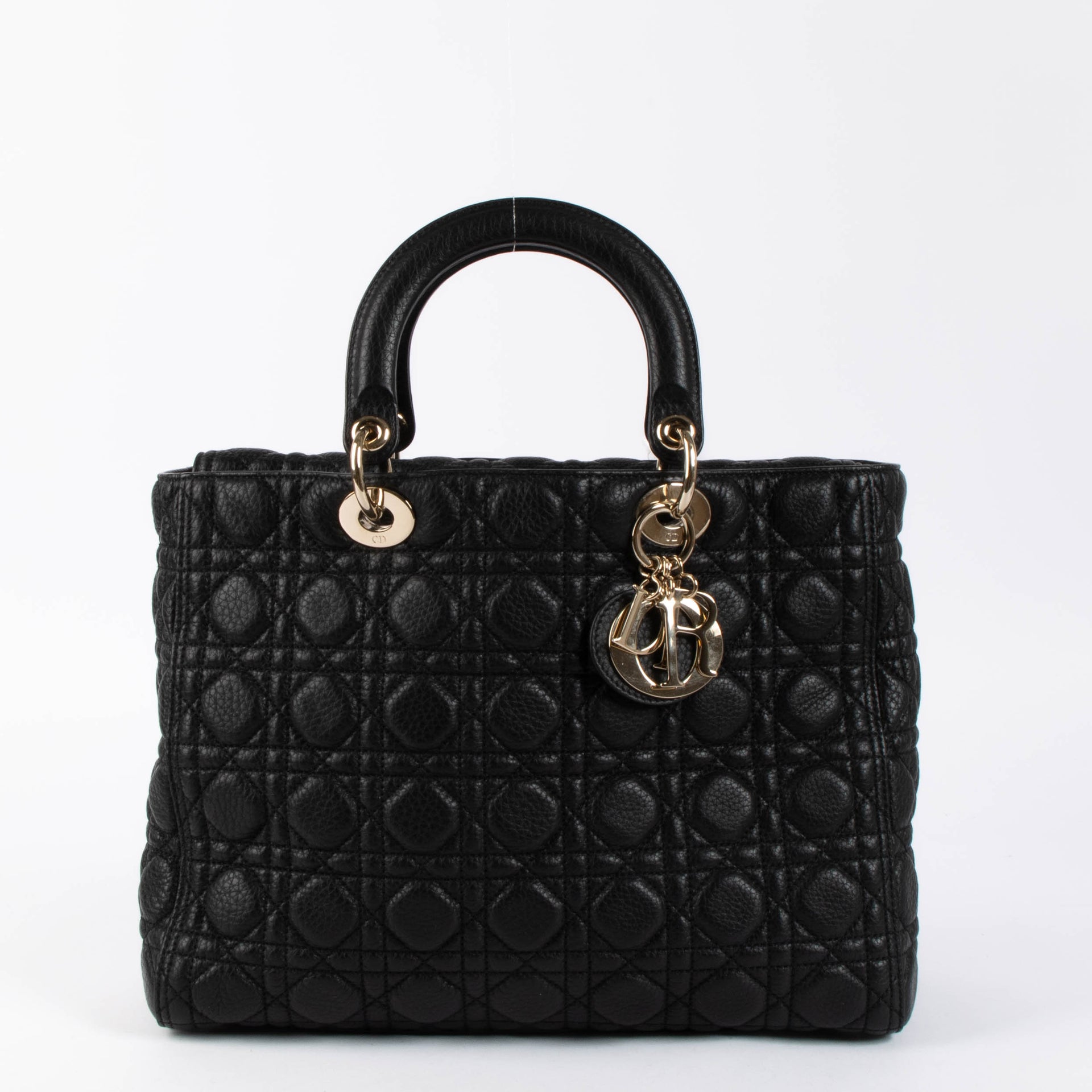 Christian Dior Black Cannage Calfskin Supple Large Lady Dior Bag