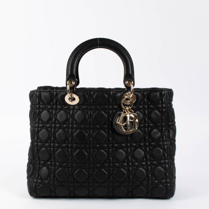 Christian Dior Black Cannage Calfskin Supple Large Lady Dior Bag