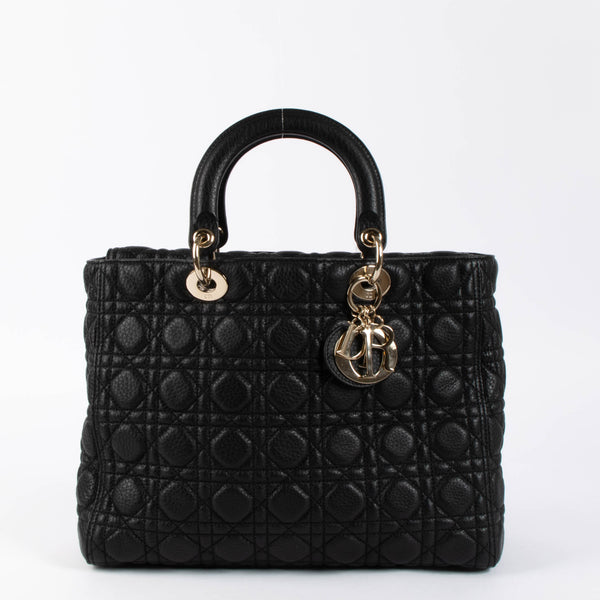 Christian Dior Black Cannage Calfskin Supple Large Lady Dior Bag