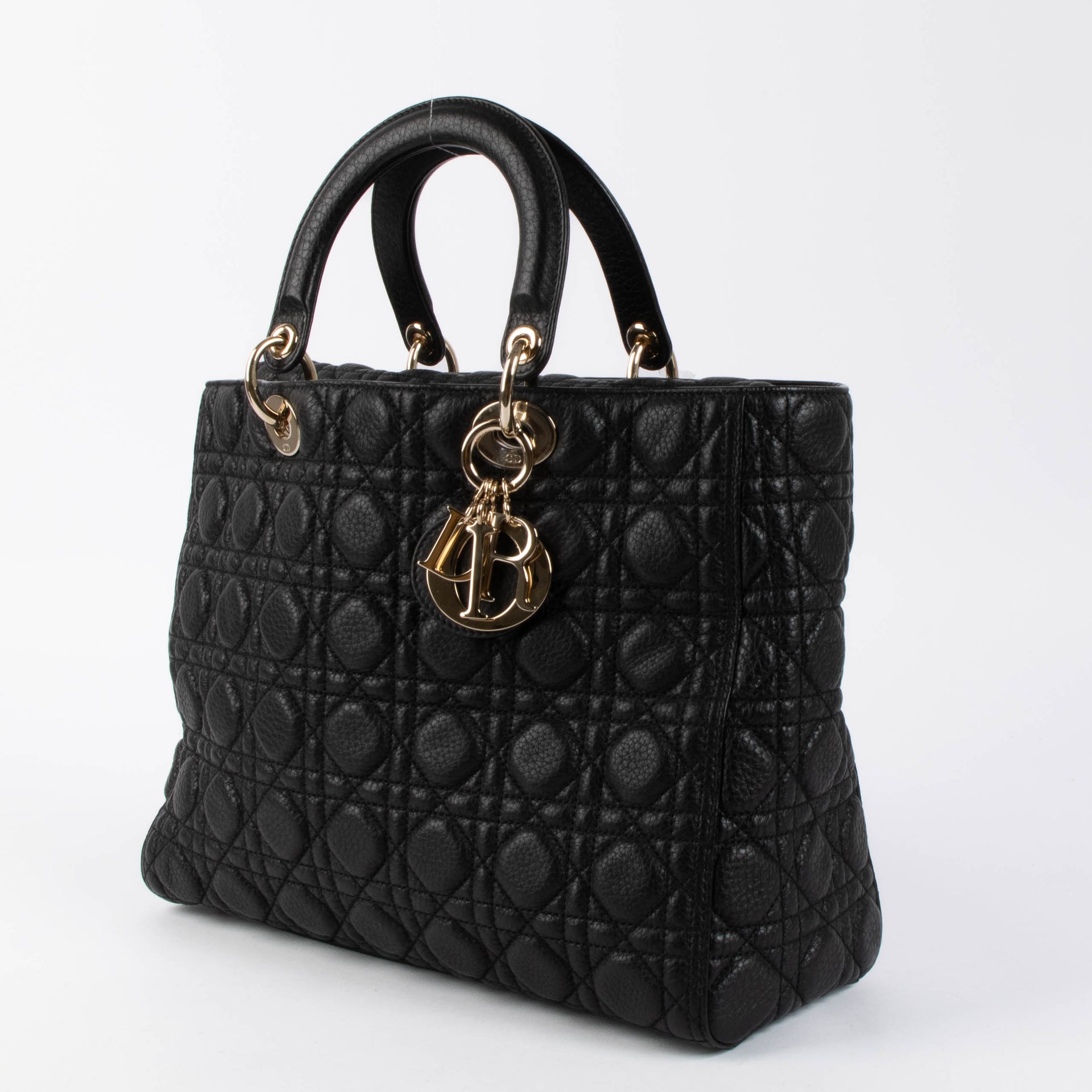 Christian Dior Black Cannage Calfskin Supple Large Lady Dior Bag