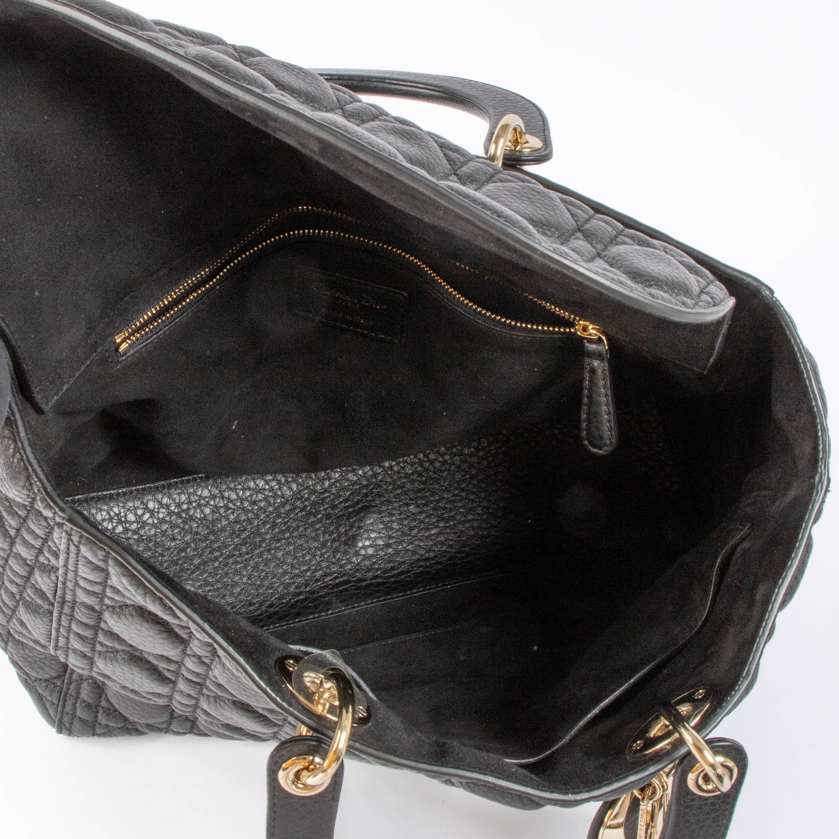 Christian Dior Black Cannage Calfskin Supple Large Lady Dior Bag