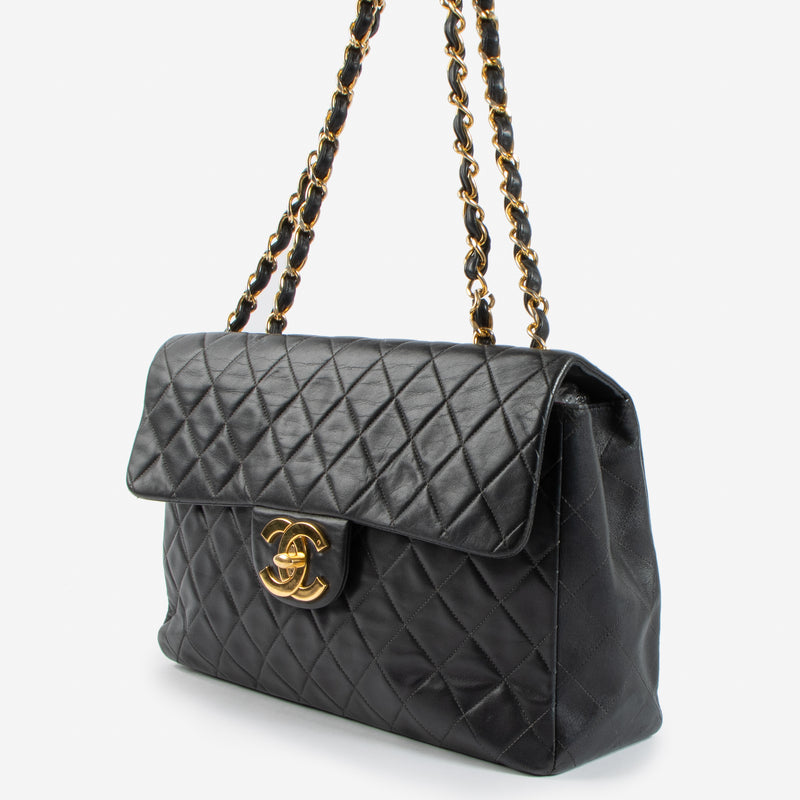 Chanel Vintage Black Lambskin Maxi XL Flap Bag