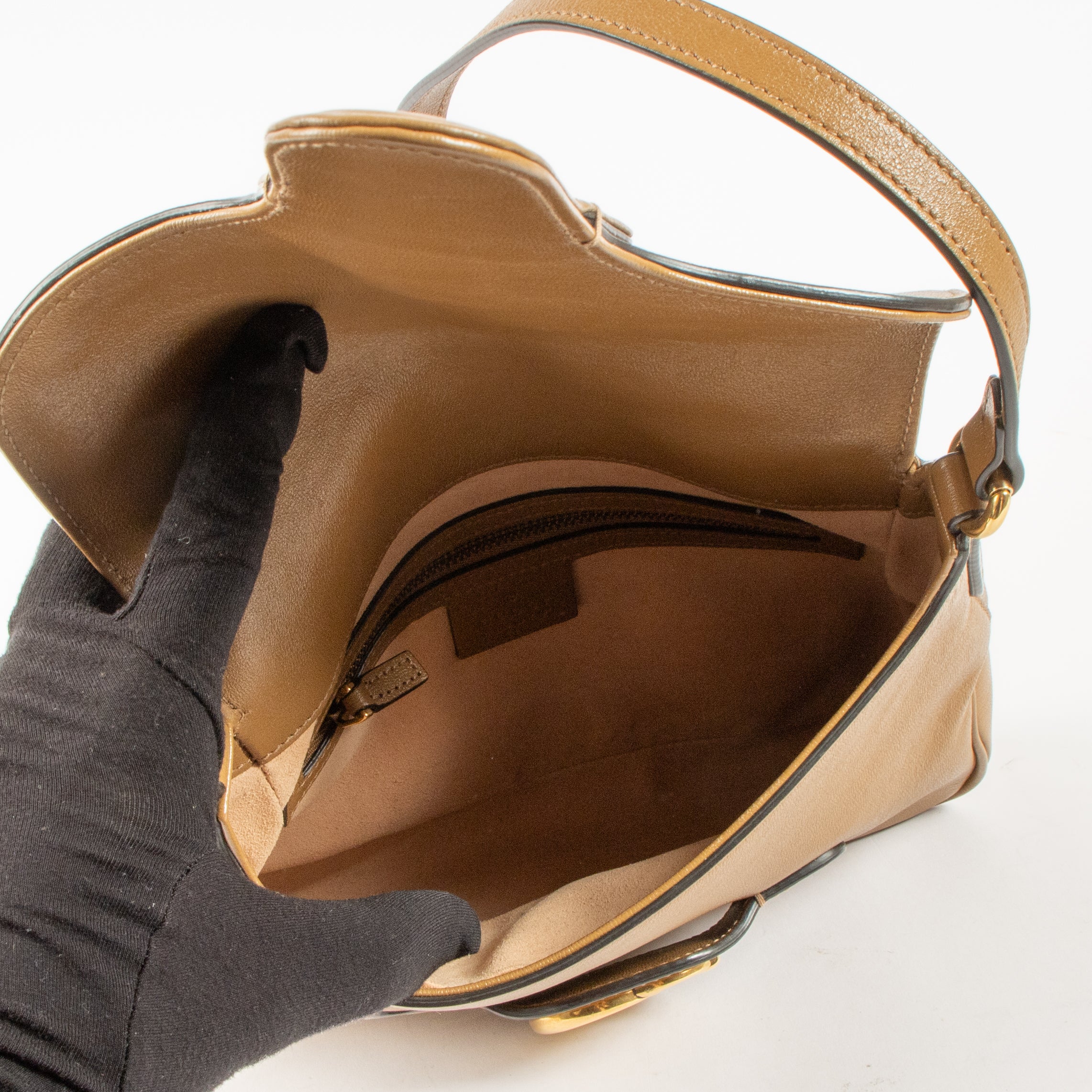 ky304【美品】GUCCI ホルターネック キャメル シルク100 S Gucci Camel Leather Web Dahlia Crossbody Bag – Labellov