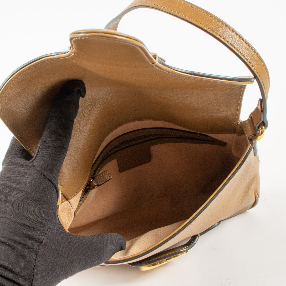 Gucci Camel Leather Web Dahlia Crossbody Bag