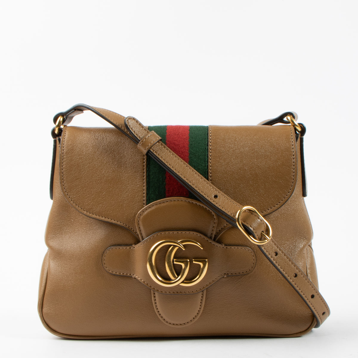 Gucci Camel Leather Web Dahlia Crossbody Bag