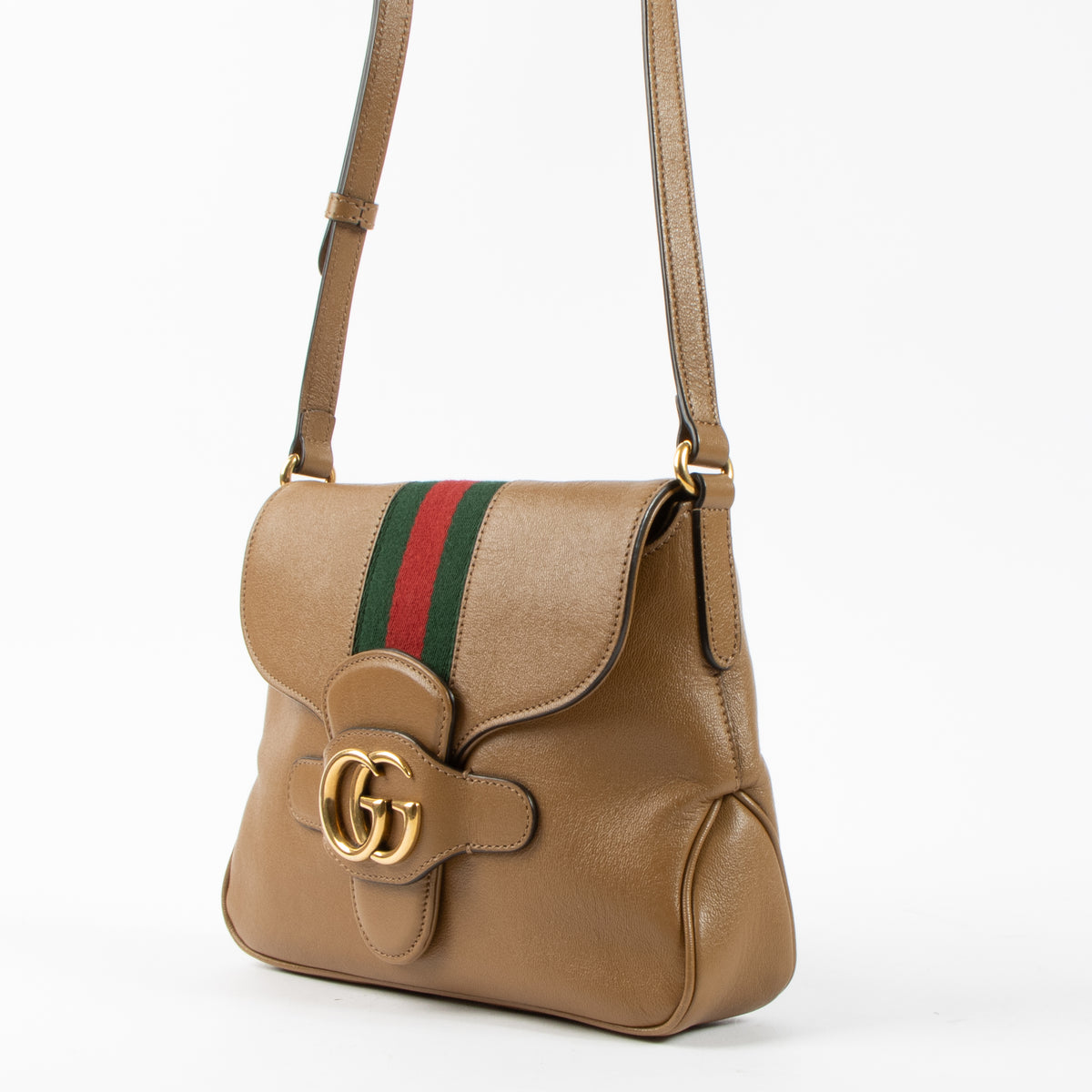 Gucci Camel Leather Web Dahlia Crossbody Bag
