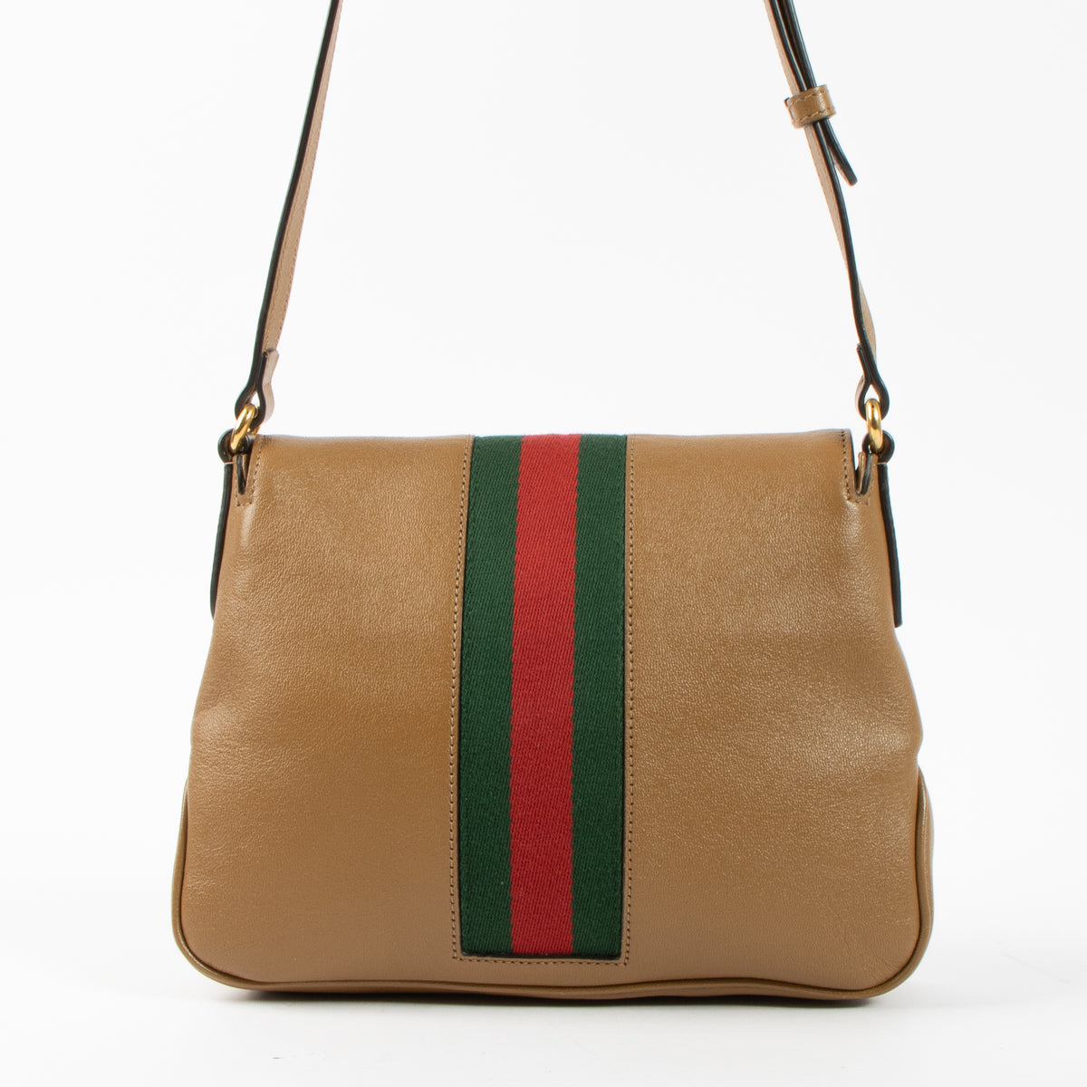 Gucci Camel Leather Web Dahlia Crossbody Bag