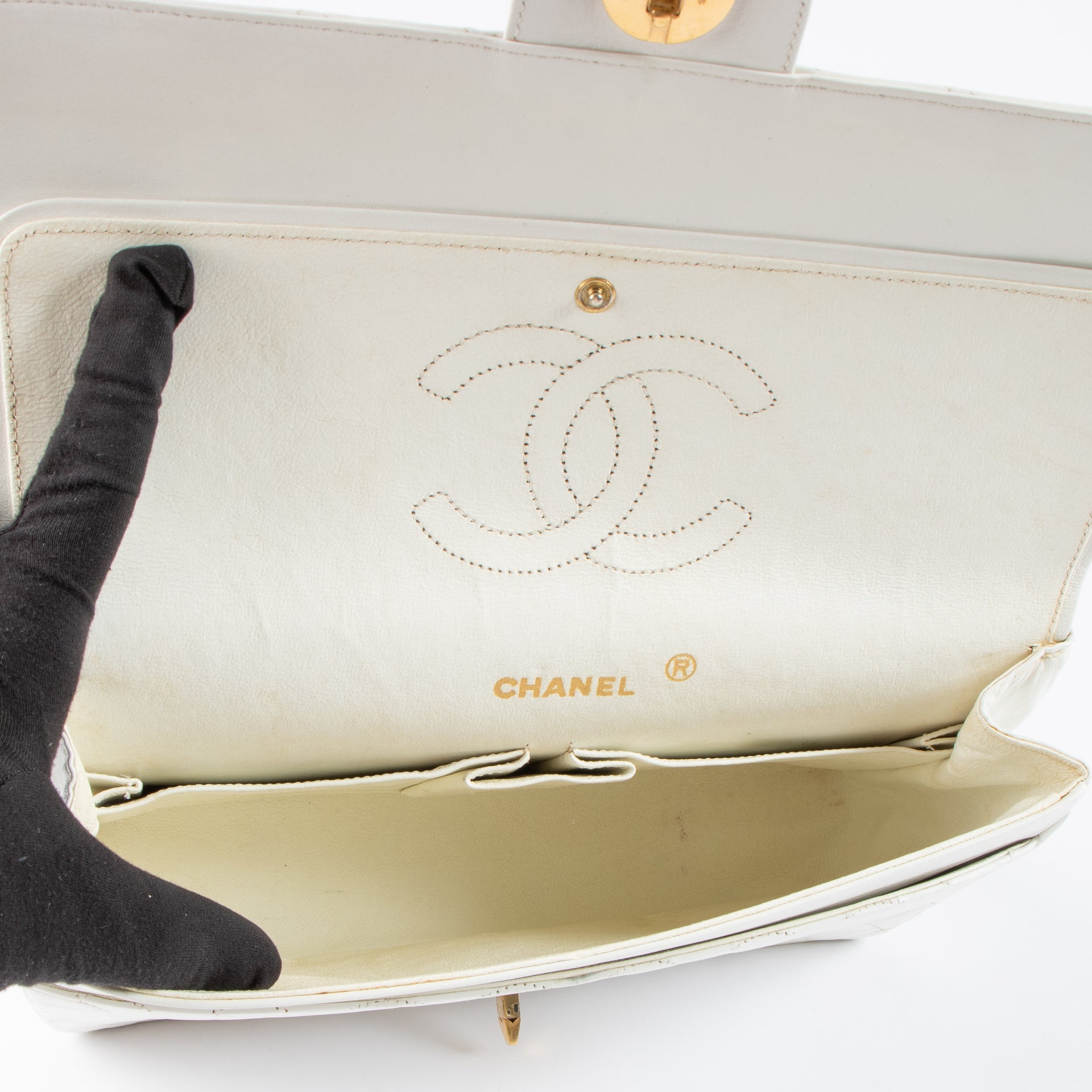Chanel White Lambskin Mademoiselle Chain Medium Flap Bag
