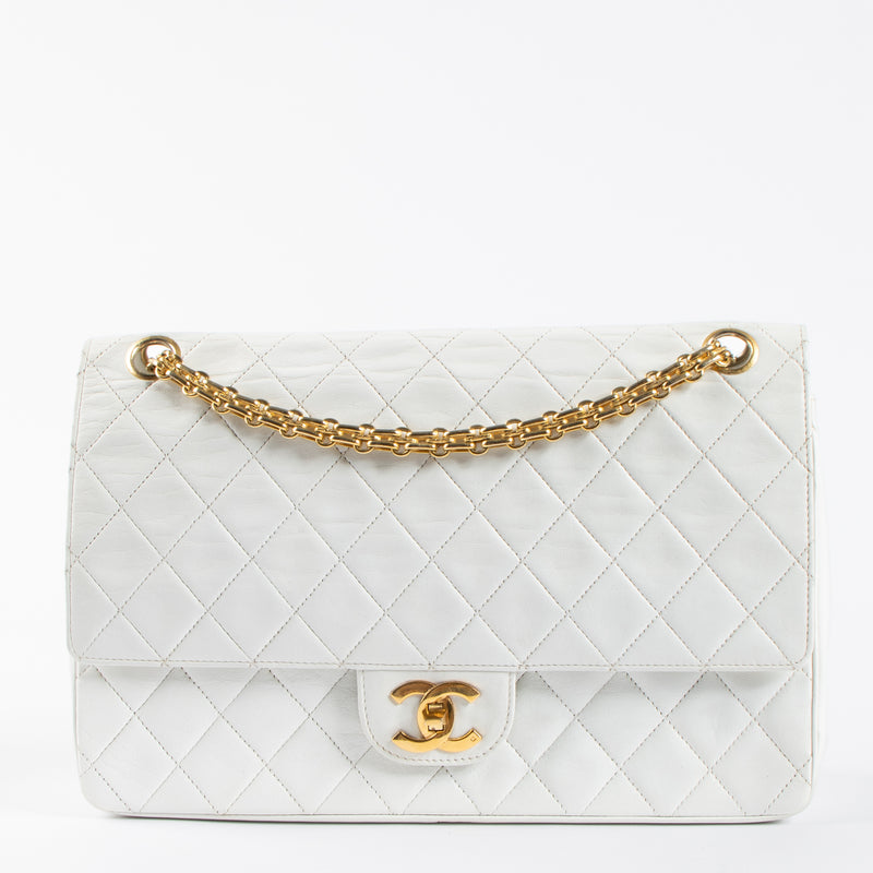 Chanel White Lambskin Mademoiselle Chain Medium Flap Bag