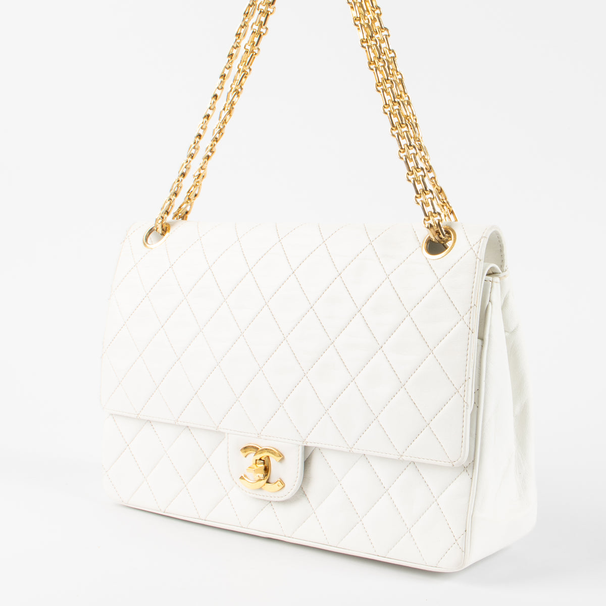 Chanel White Lambskin Mademoiselle Chain Medium Flap Bag