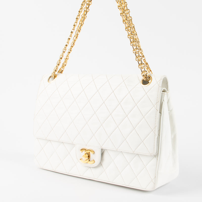 Chanel White Lambskin Mademoiselle Chain Medium Flap Bag