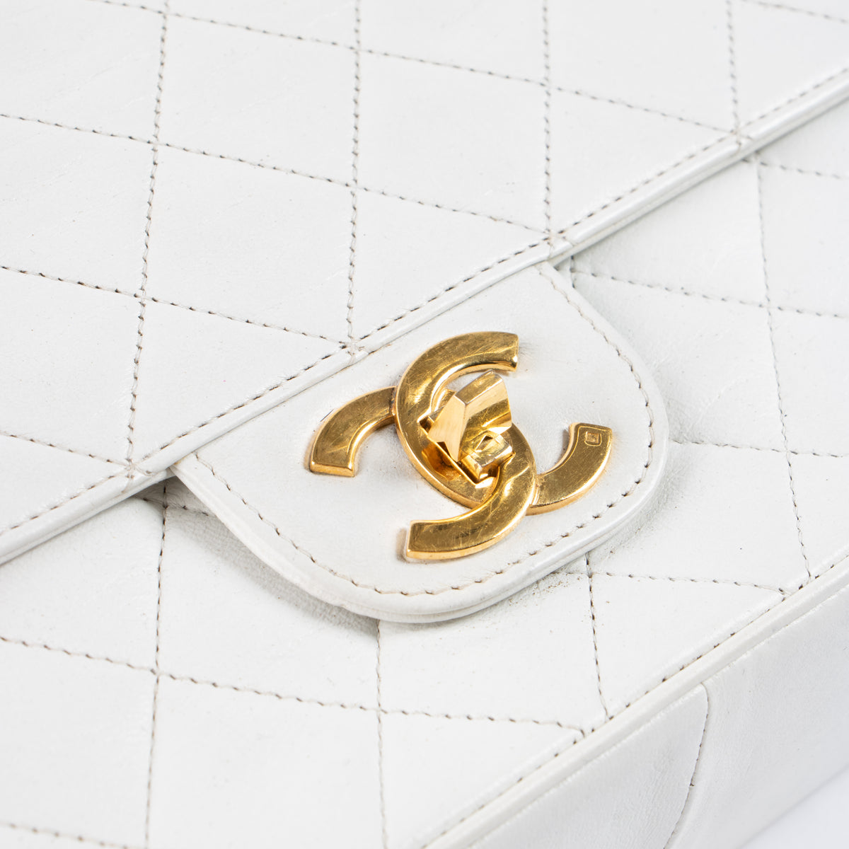 Chanel White Lambskin Mademoiselle Chain Medium Flap Bag