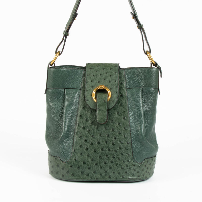 Shop this authentic Delvaux Green Ostrich Vintage Shoulder Bag pre-loved on Labellov.com 