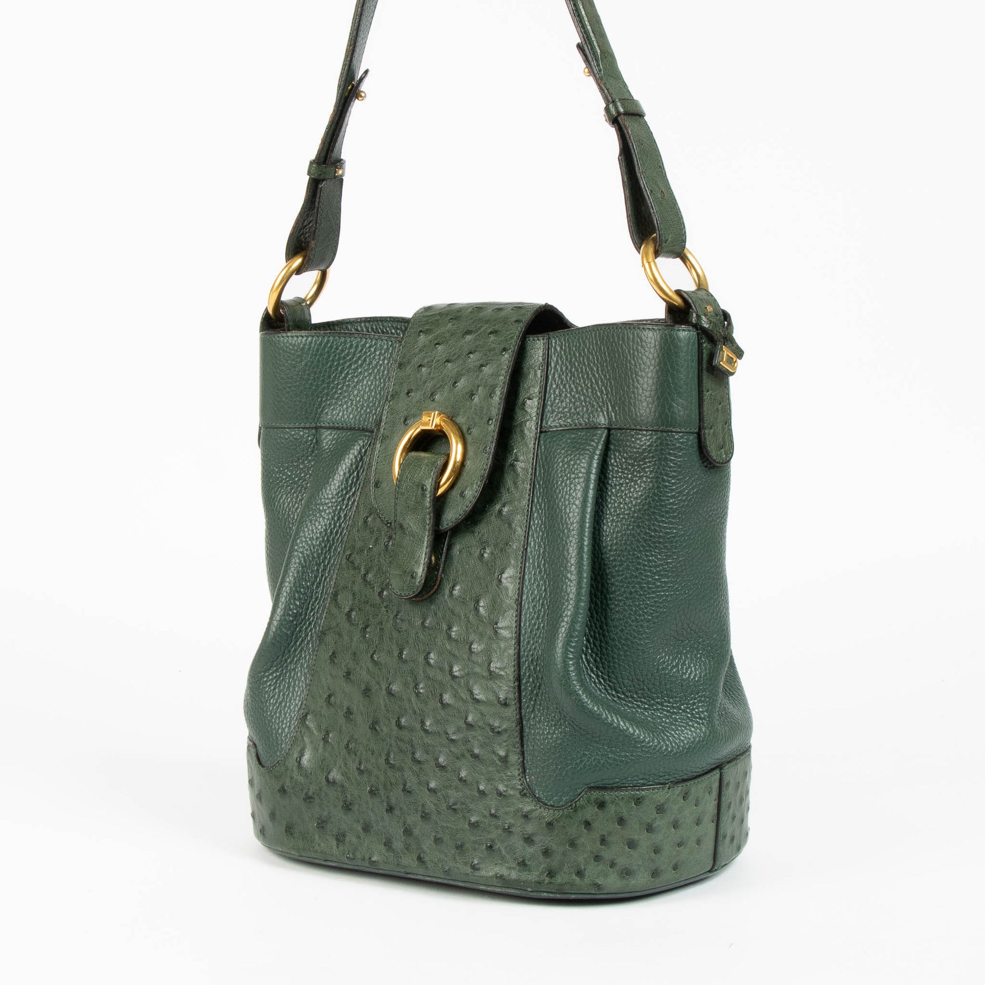 Shop this authentic Delvaux Green Ostrich Vintage Shoulder Bag pre-loved on Labellov.com 