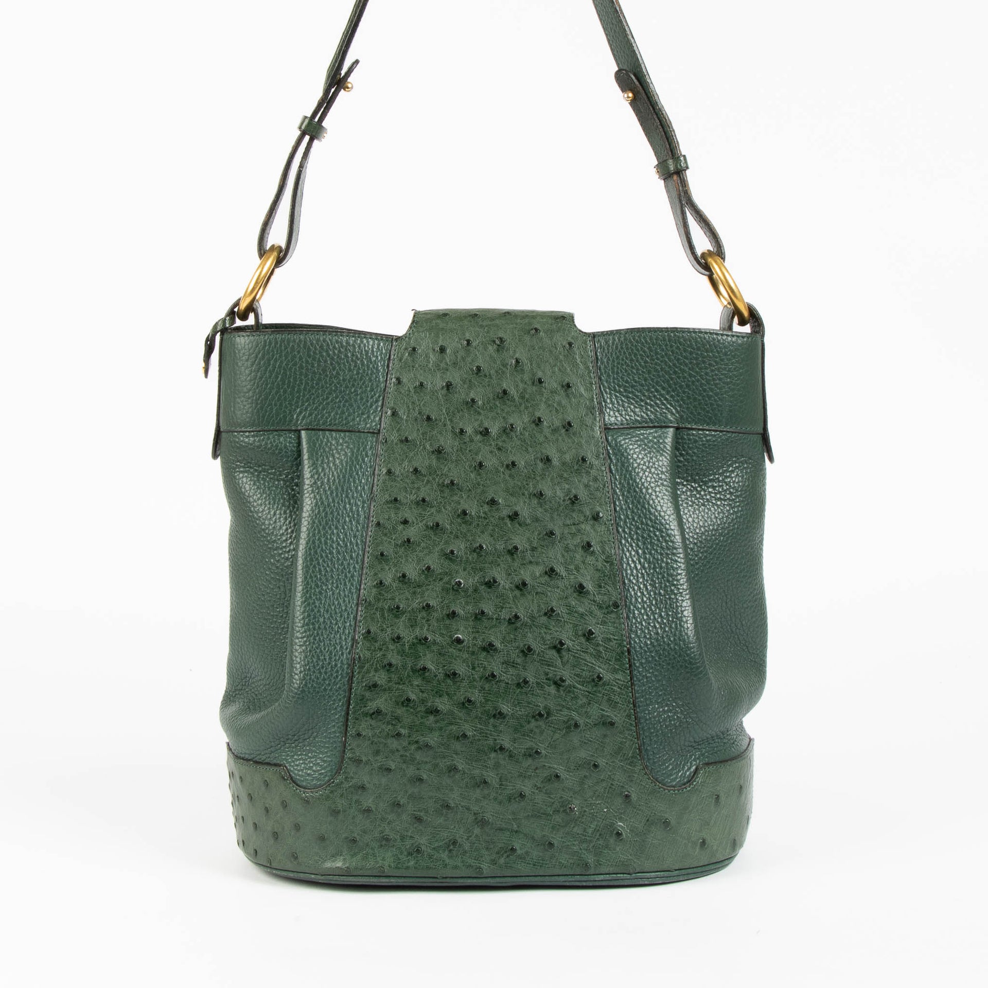 Shop this authentic Delvaux Green Ostrich Vintage Shoulder Bag pre-loved on Labellov.com 