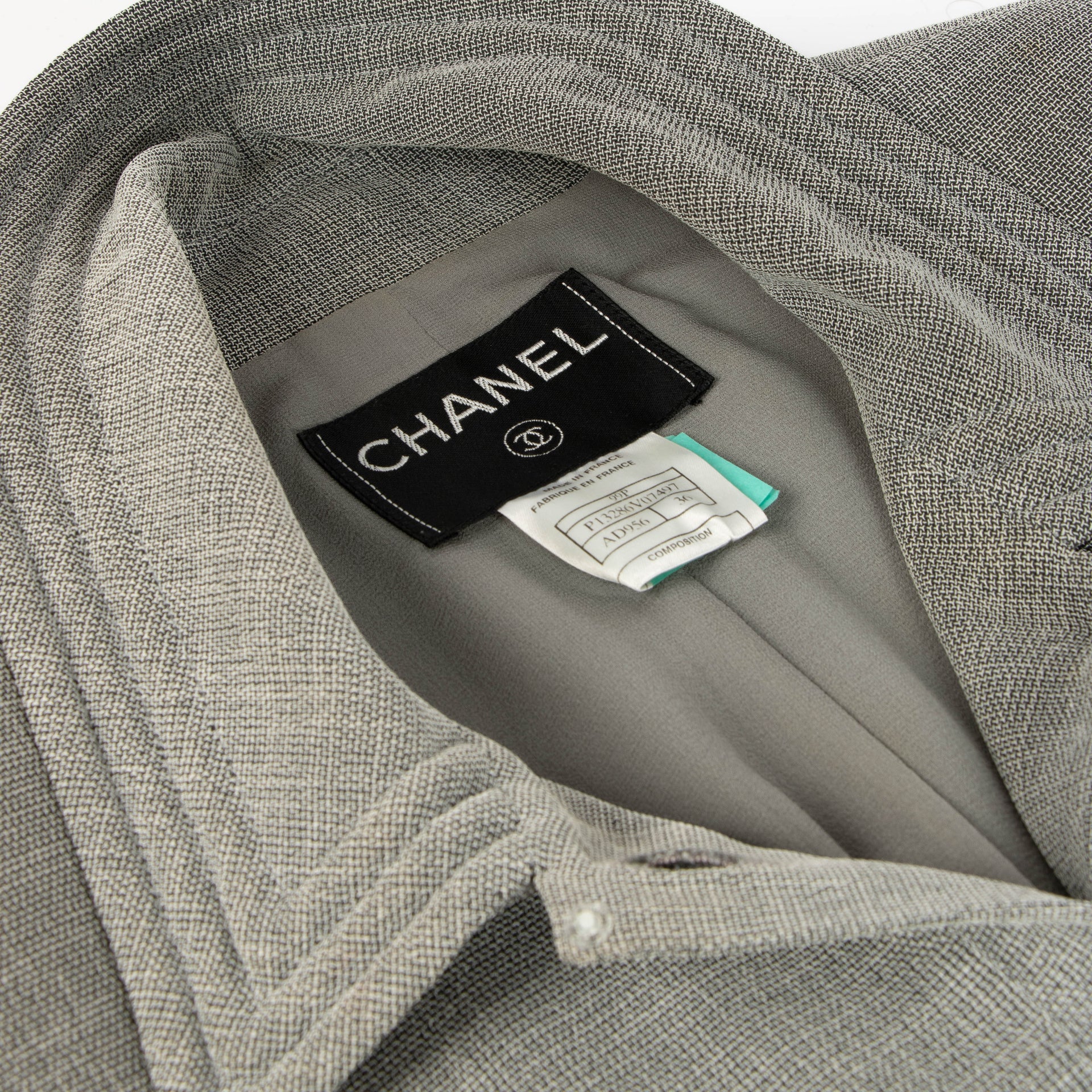 Shop the authentic Chanel 99P Grey Jacket/Skirt Set second hand on Labellov.com