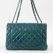 Shop this authentic luxury Chanel Teal Lambskin Large/Jumbo Classic Single Flap Bag pre-loved on Labellov.com