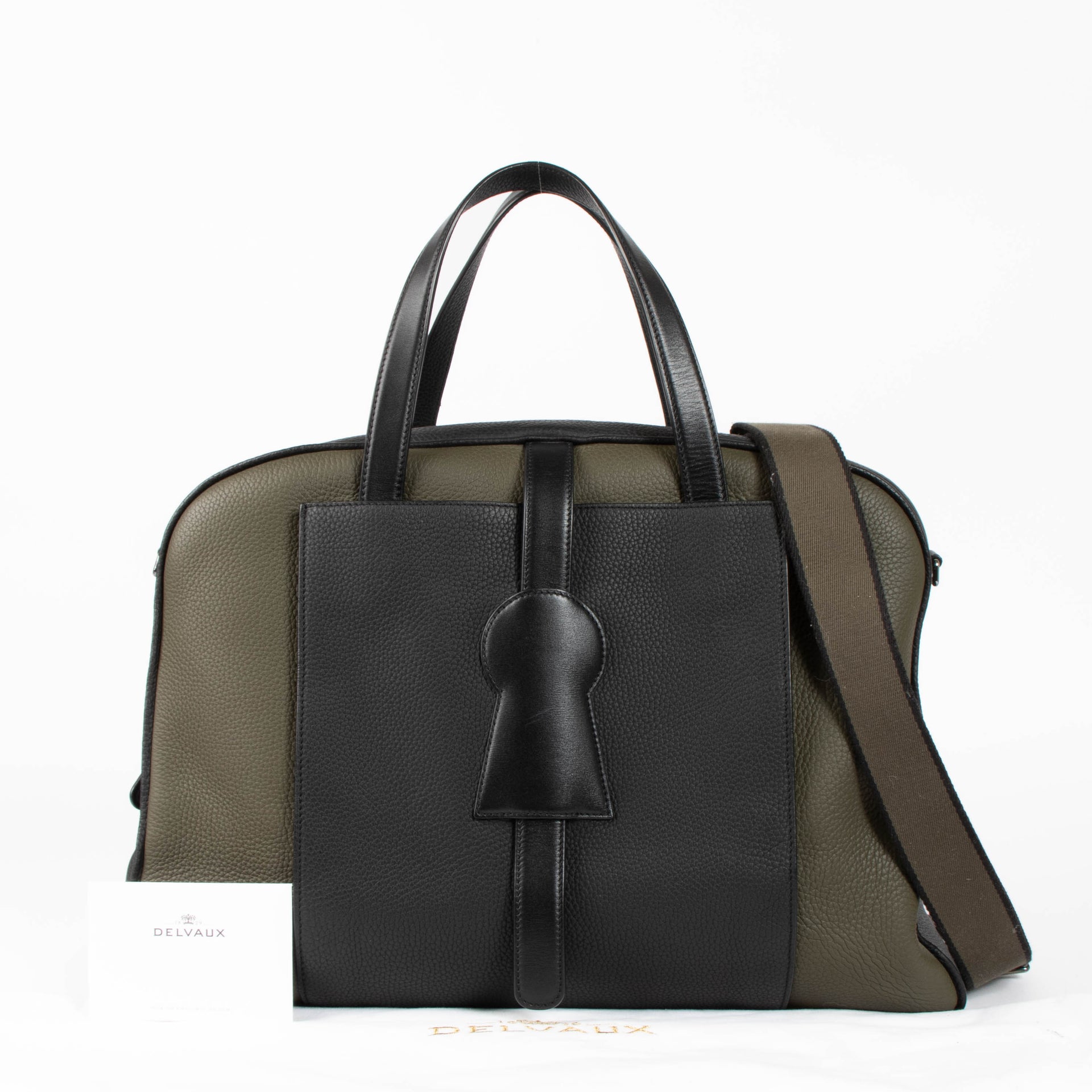 Delvaux Khaki/Black Taurillon Soft Magritte D-Off Travel Bag